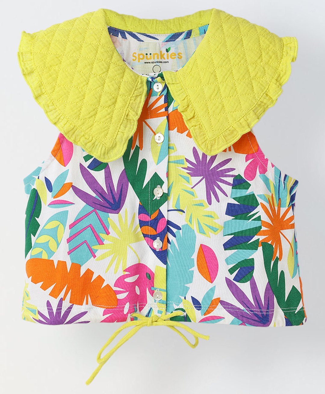 Spunkies Cotton Sleeveless Leaves Printed Top - Multi Colour-image-16