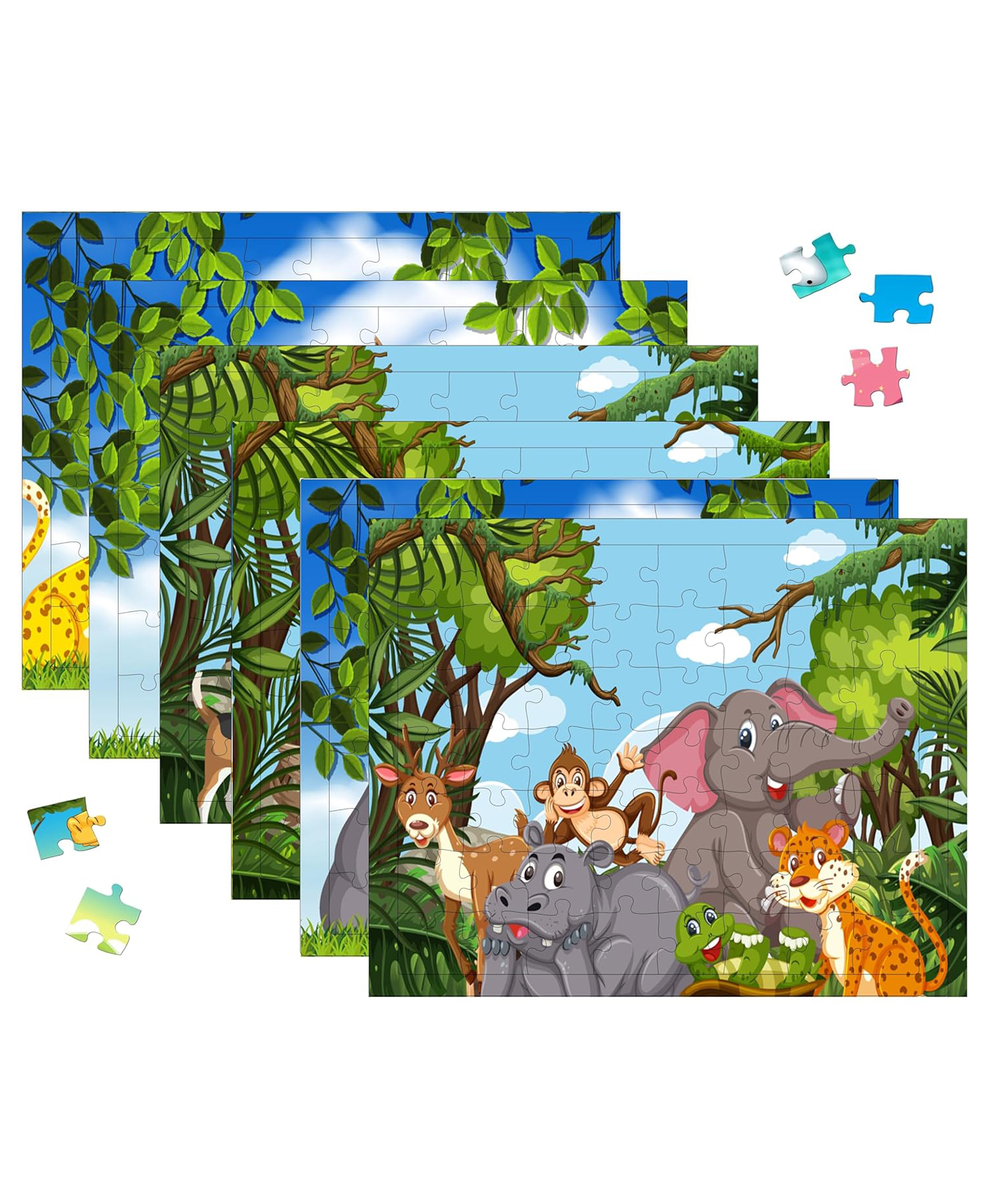 Fiddlys 54 Pcs Wood Jigsaw Puzzles for Kids & Children(Pack of 6-jungle World-54 Pcs)-image-37