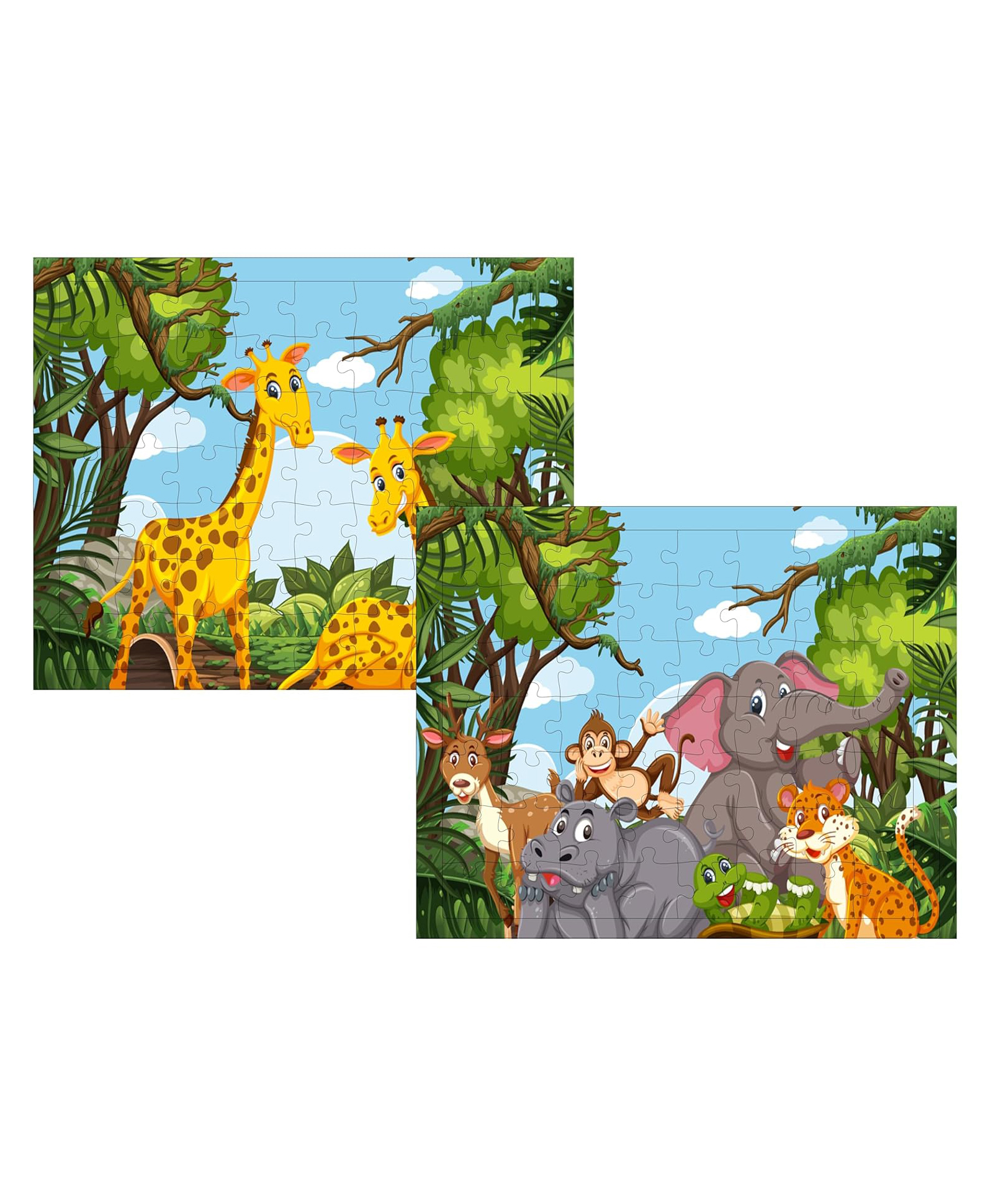 Fiddlys 54 Pcs Wood Jigsaw Puzzles for Kids & Children (Pack of 2-jungle+girafe-54 Pcs)-image-10