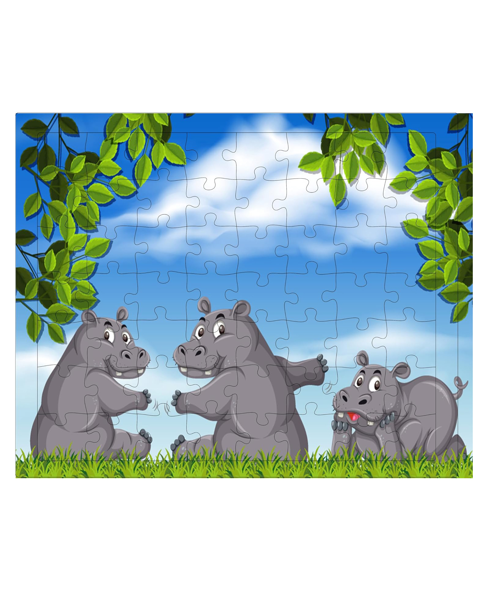 Fiddlys 54 Pcs Wood Jigsaw Puzzles for Kids & Children (Hippo-54 Pcs)-picture-19