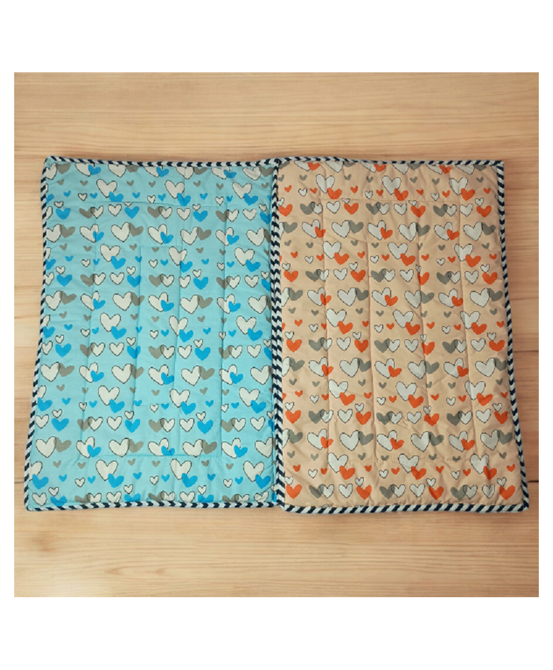 Fabrify Pure Cotton Baby Mats, Mattress, Godadi, Bistar Pack of 2 Heart Print - Blue And Orange