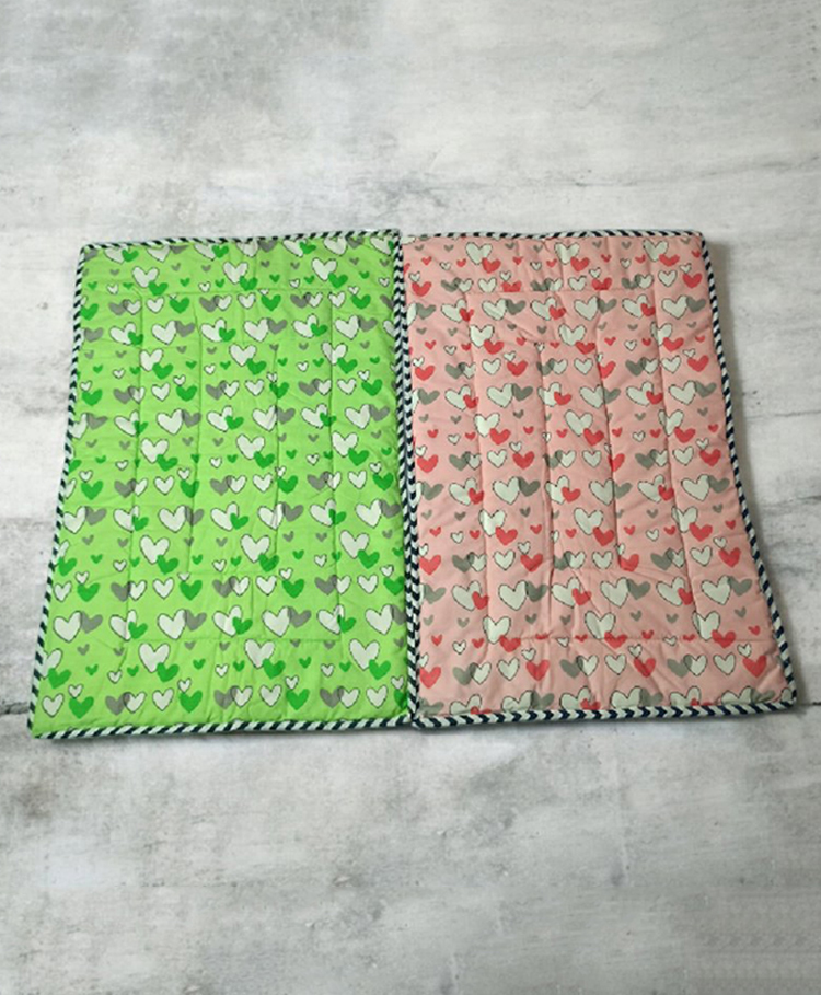 Fabrify Pure Cotton Baby Mats, Mattress, Godadi, Bistar Pack of 2 Heart Print - Pink And Green-image-32