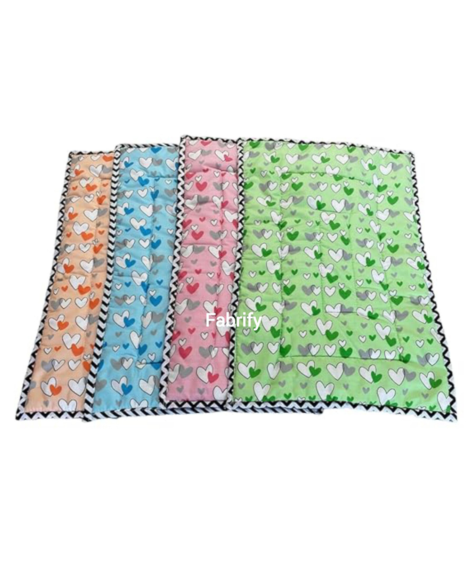 Fabrify Pure Cotton Baby Mats, Mattress, Godadi, Bistar Pack of 2 Heart Print - 4 Piece Combo