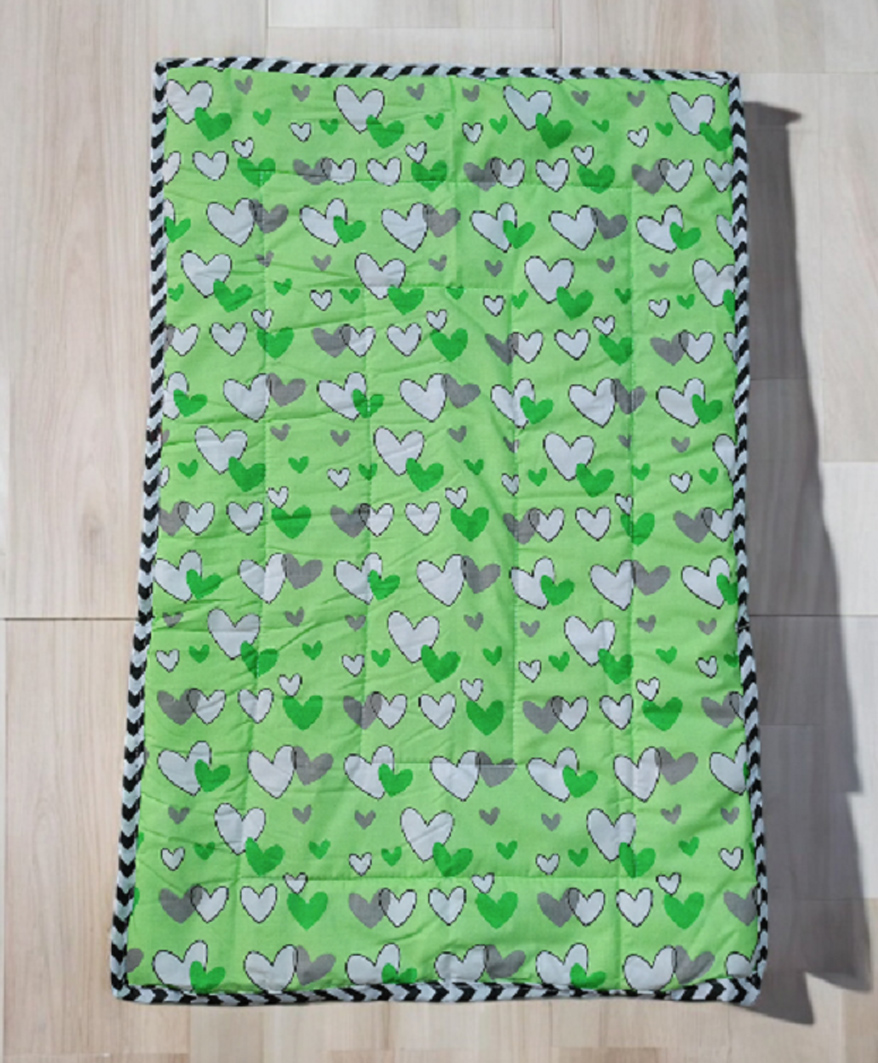 Fabrify Pure Cotton Baby Mats, Mattress, Godadi, Bistar Heart Print - Green-image-27