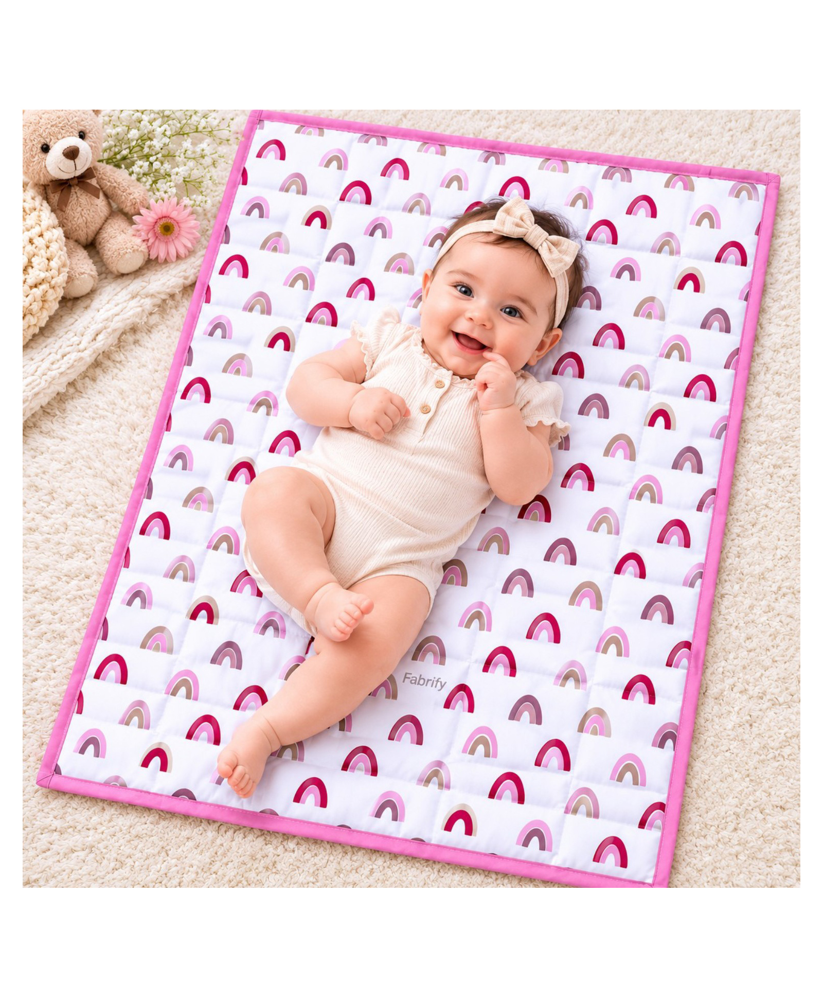 Fabrify Pure Cotton Baby Mats, Mattress, Godadi, Bistar Heart Print - Pink-picture-19