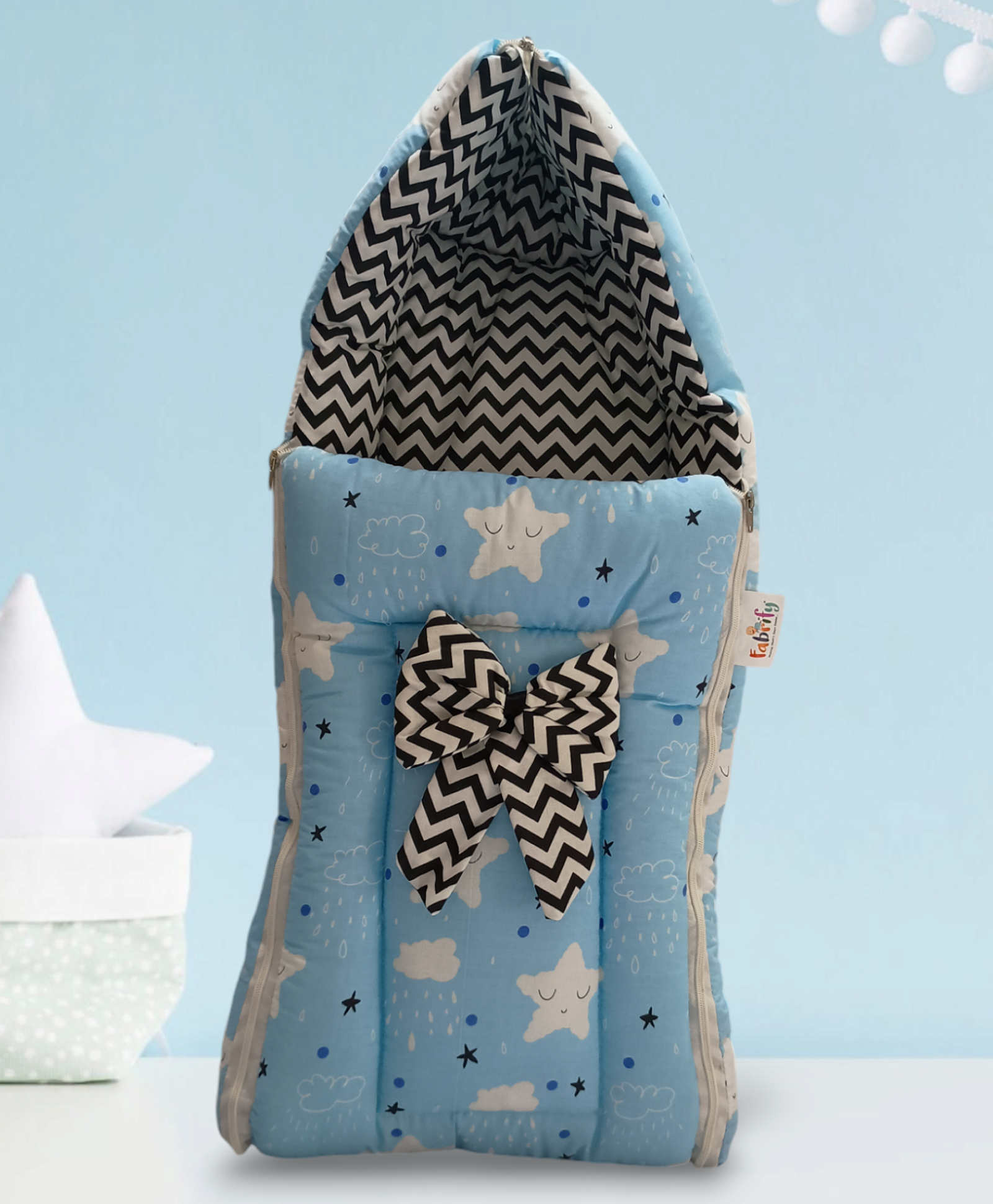 Fabrify Baby Cotton Carrier Nest Cum Sleeping Bag Kushli - sky blue-image-46
