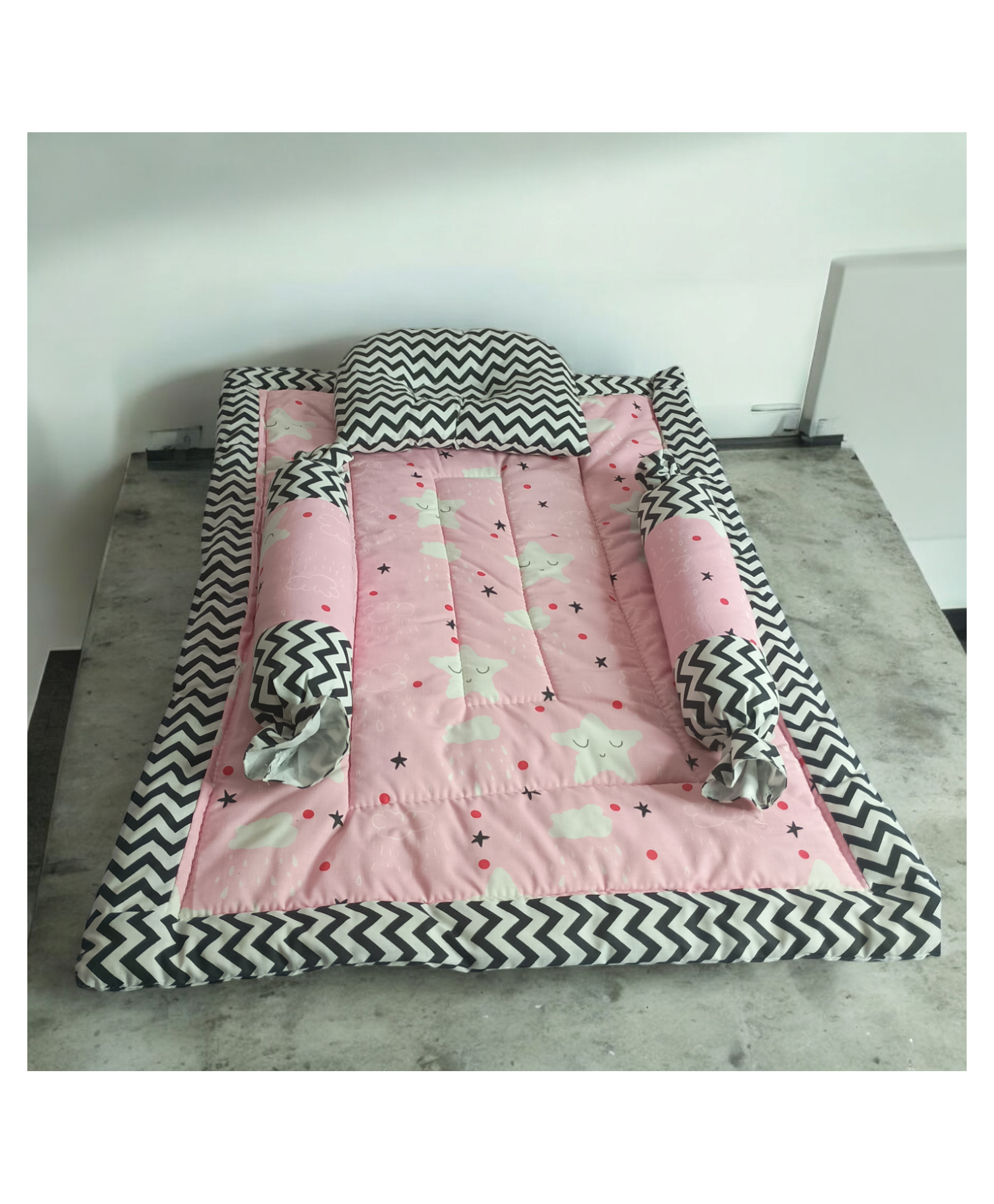 Fabrify Baby 100% Cotton Mattress Set Gadda Set Cloud Print - Pink-image-16