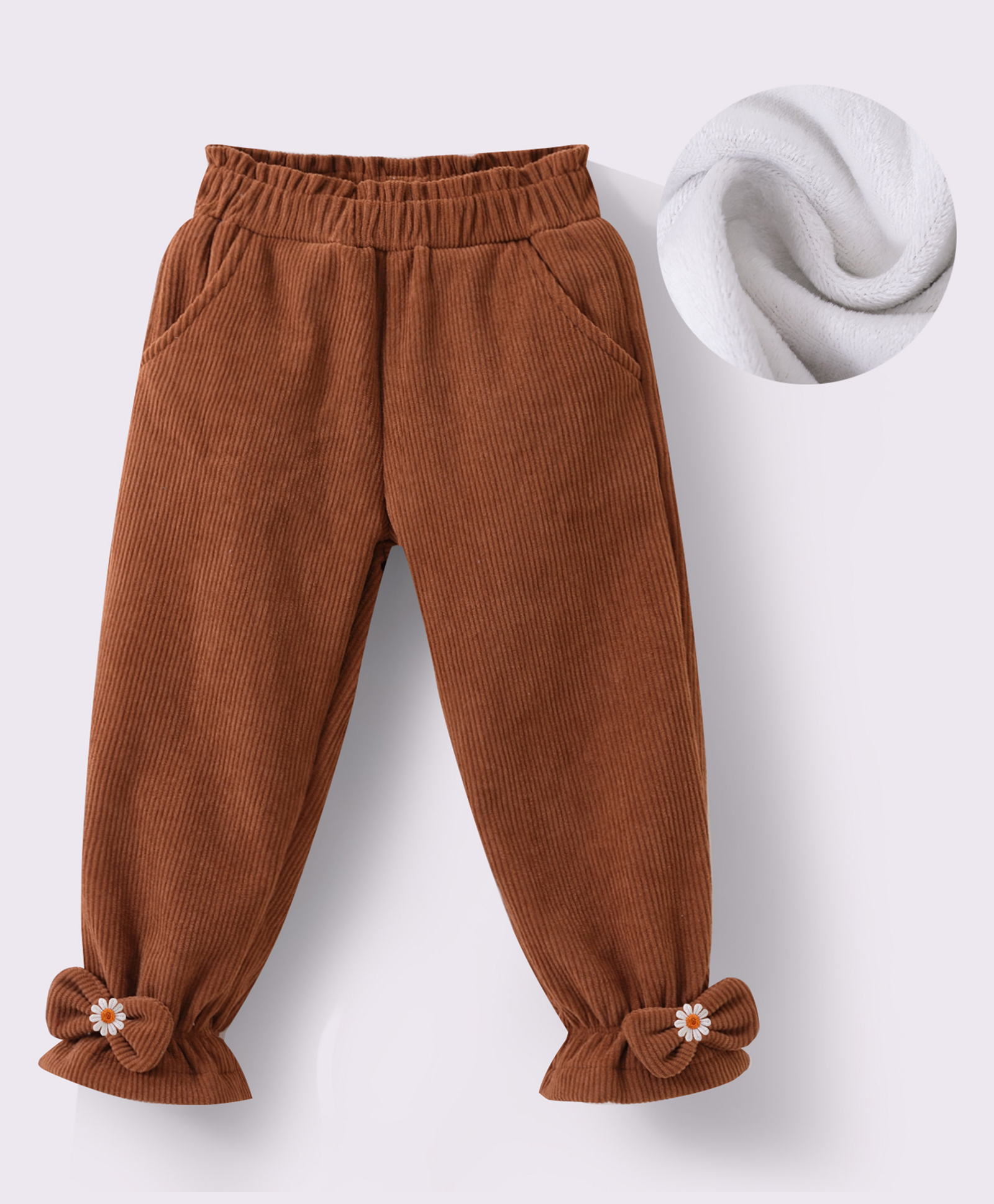 Kookie Kids Full Length Lounge Pants with Bow Applique - Brown-picture-18