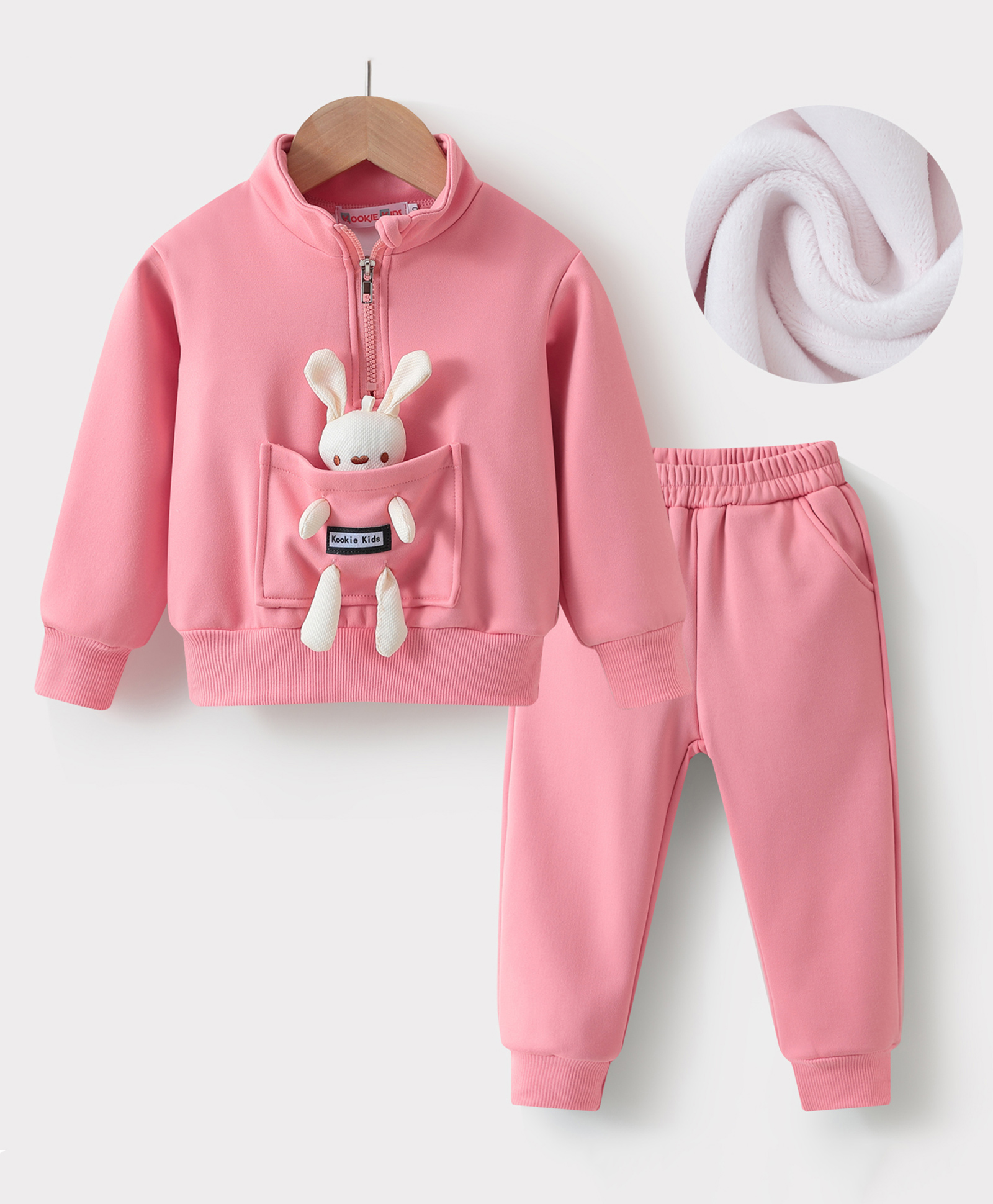 Kookie Kids Full Sleeves Front Zipper Winter Wear Suit With 3D Applique - Pink-image-39