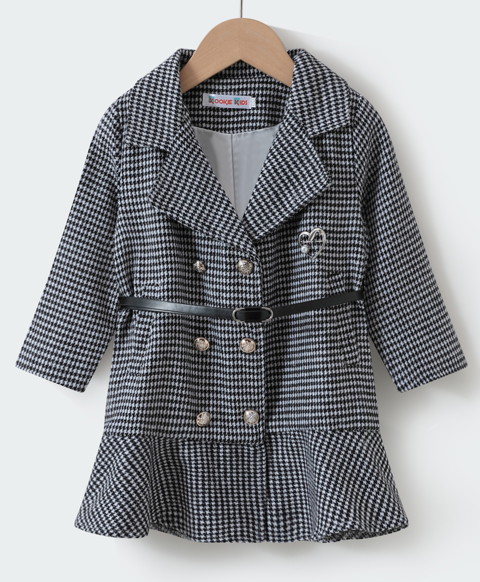 Kookie Kids Full Sleeves Front Open Collar Neck Trench Coat with Waist Belt - Black-image-7