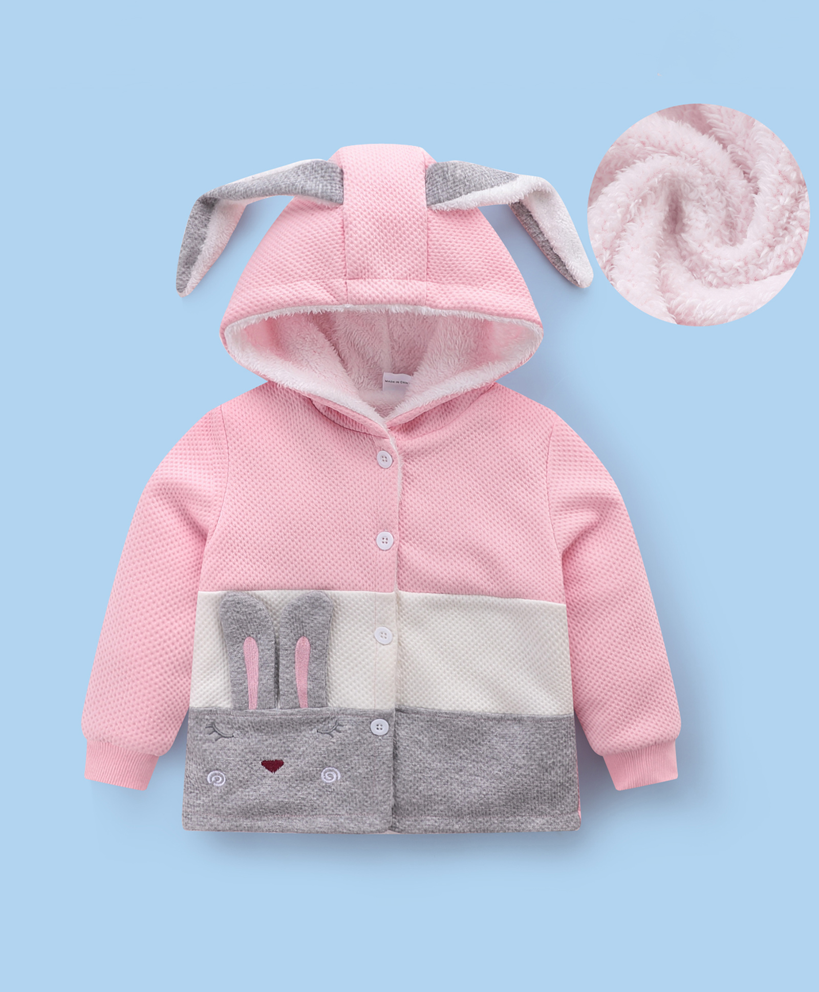 Kookie Kids Full Sleeves Cut & Sew  Hooded Sweatjacket with Bunny Applique - Pink-image-23