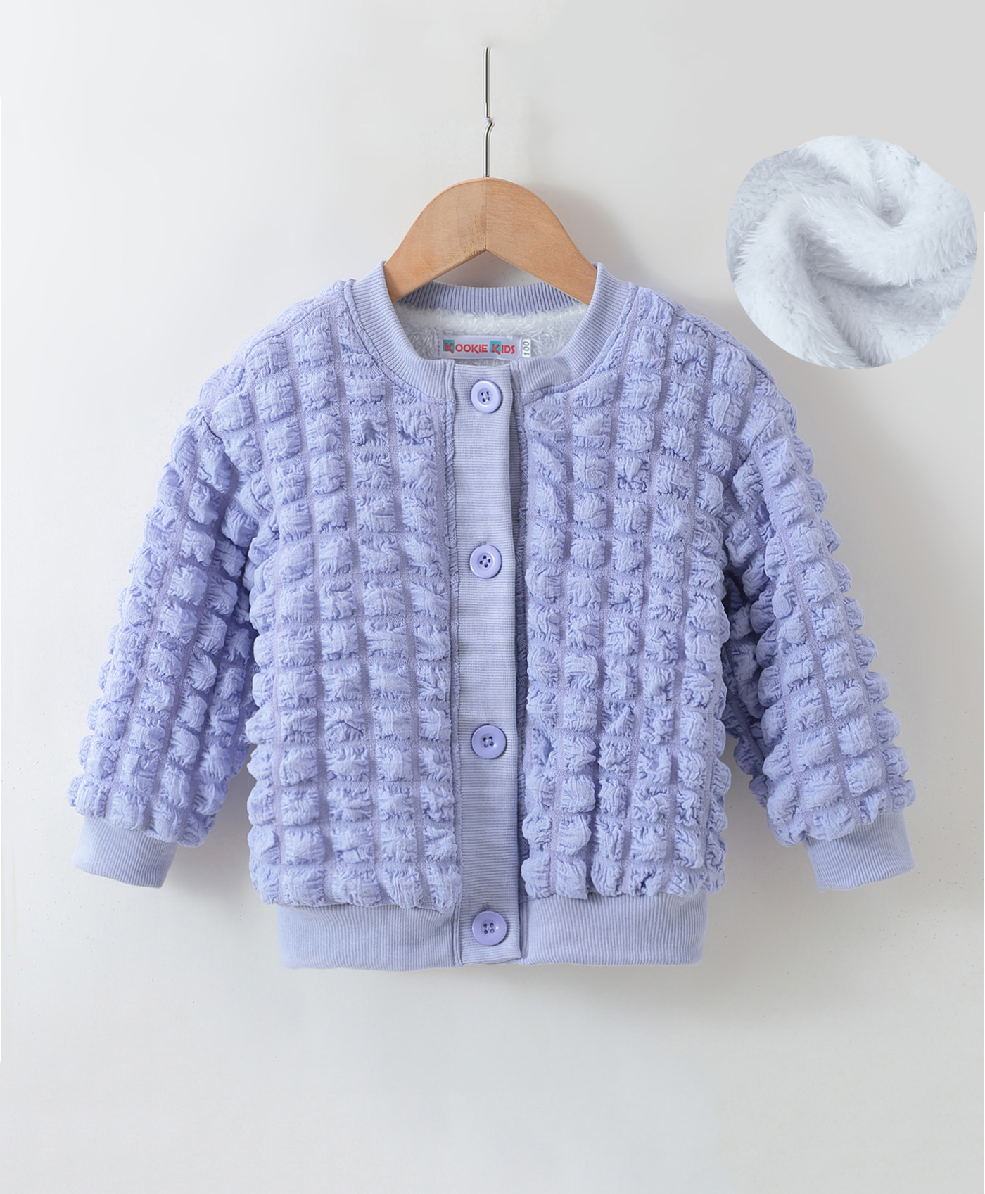 Kookie Kids Full Sleeves Pop Corn Textured Jacket - Lilac-image-48
