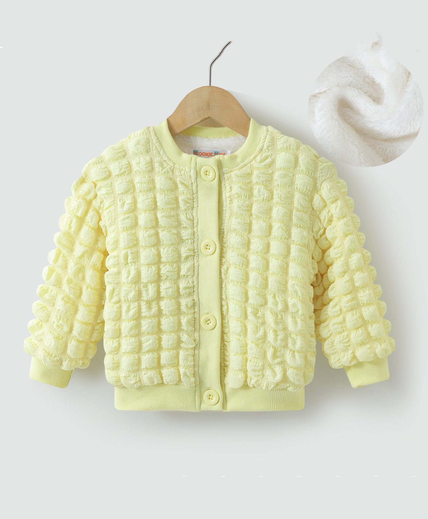 Kookie Kids Full Sleeves Pop Corn Textured Jacket - Yellow-image-43