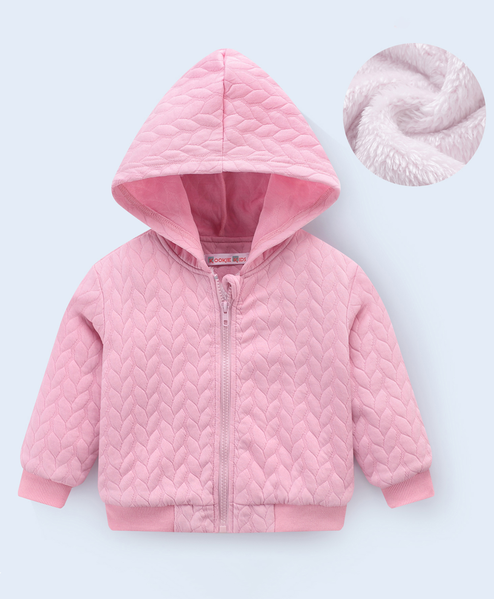 Kookie Kids Full SleevesHerringbone Designed Hooded Sweatjacket - Pink-picture-21
