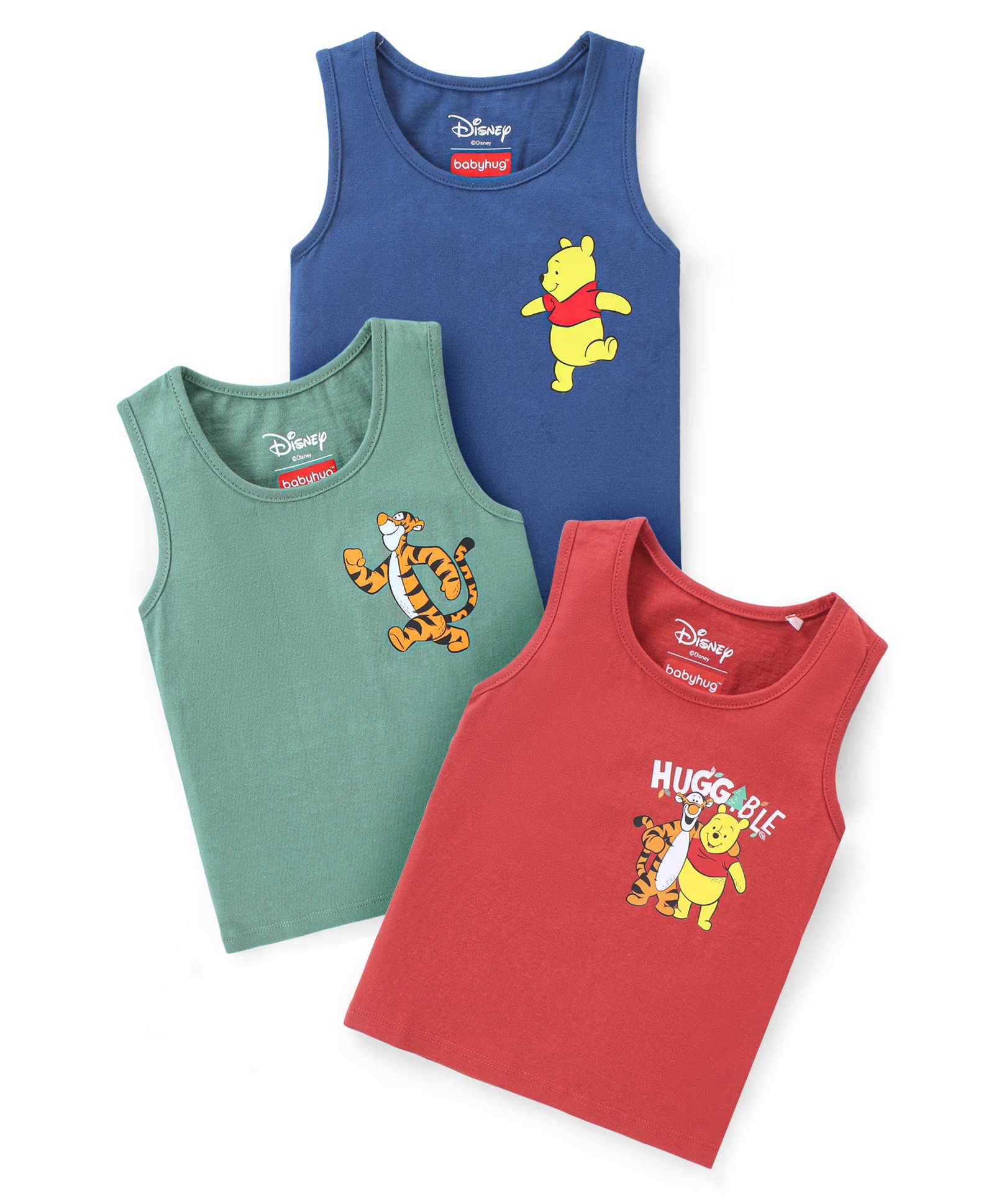 Babyhug Disney Single Jersey Knit Sleeveless Set of Vets with Winnie The Pooh Graphics Pack of 3 - Red Blue & Green-picture-24