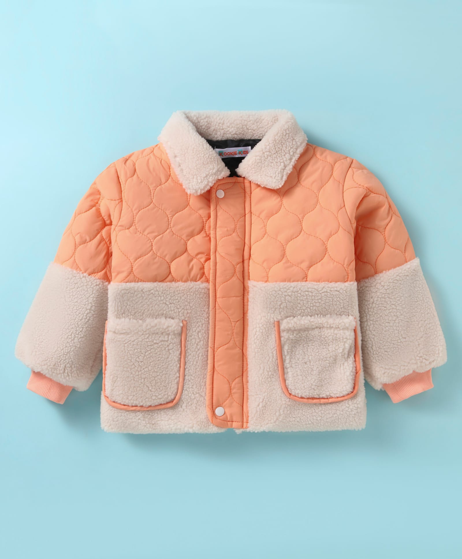 Kookie Kids Full Sleeves Winter Jacket with Quilted Design - Light Orange-image-28