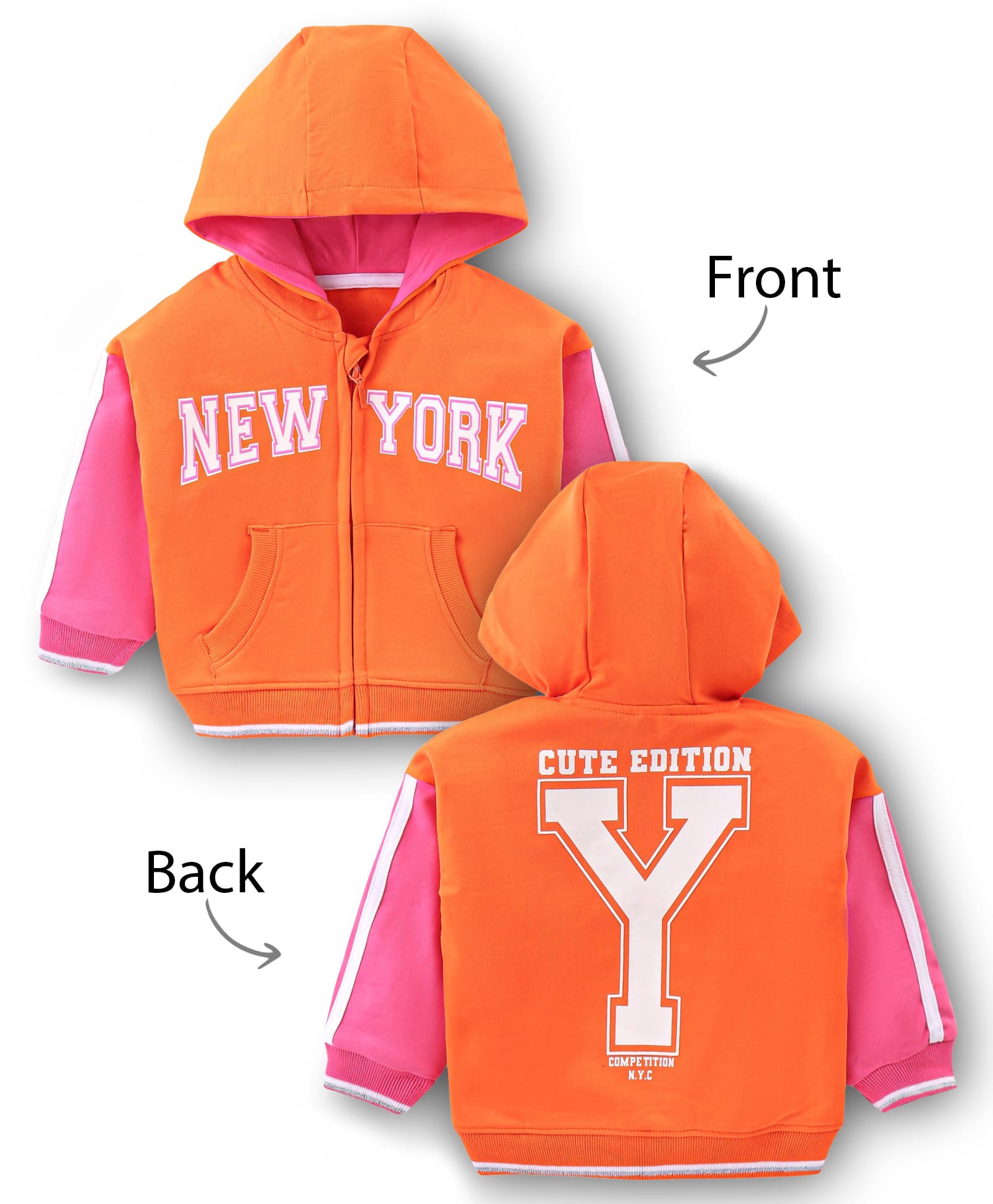 Babyhug Cotton Knit Full Sleeves Hooded Sweatjacket With Text Prints & kangaroo Pockets - Orange-picture-25