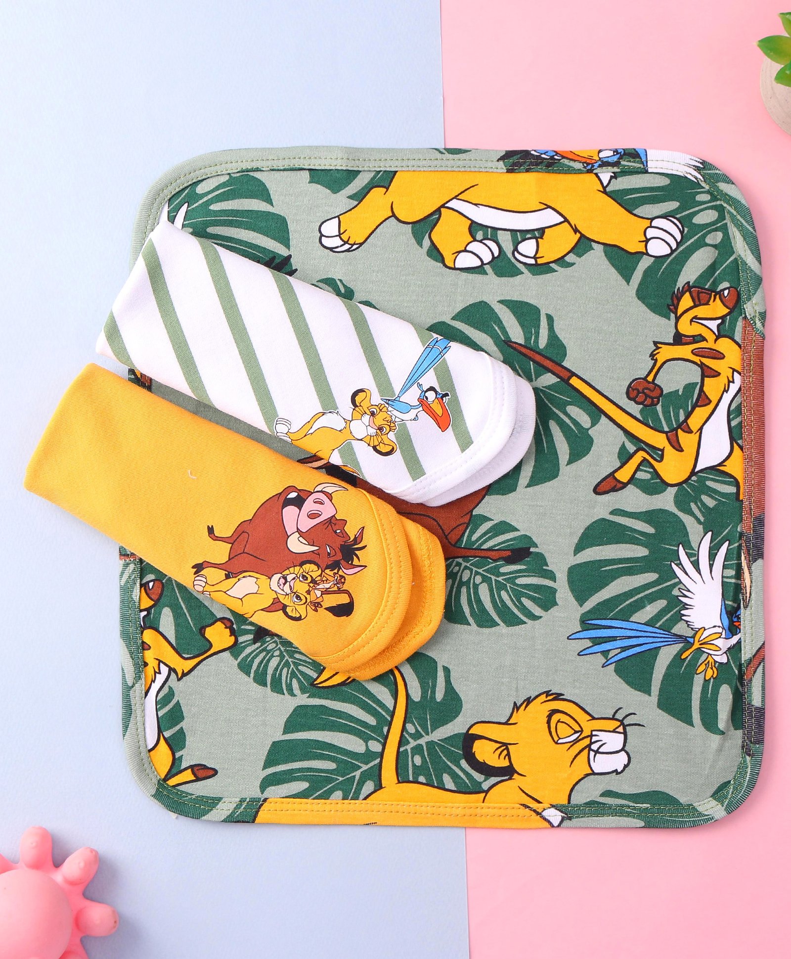 Babyhug Disney Interlock Knit Hand & Face Towels with Lion King Digital Print  Pack of 3 L 28 X B 28 cm - White & Yellow-image-8