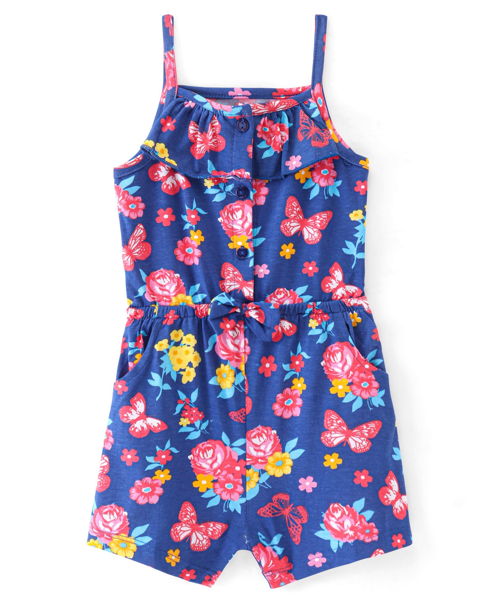 Babyhug Cotton Knit  Singlet Sleeves  Floral Printed Jumpsuits - Navy-picture-13