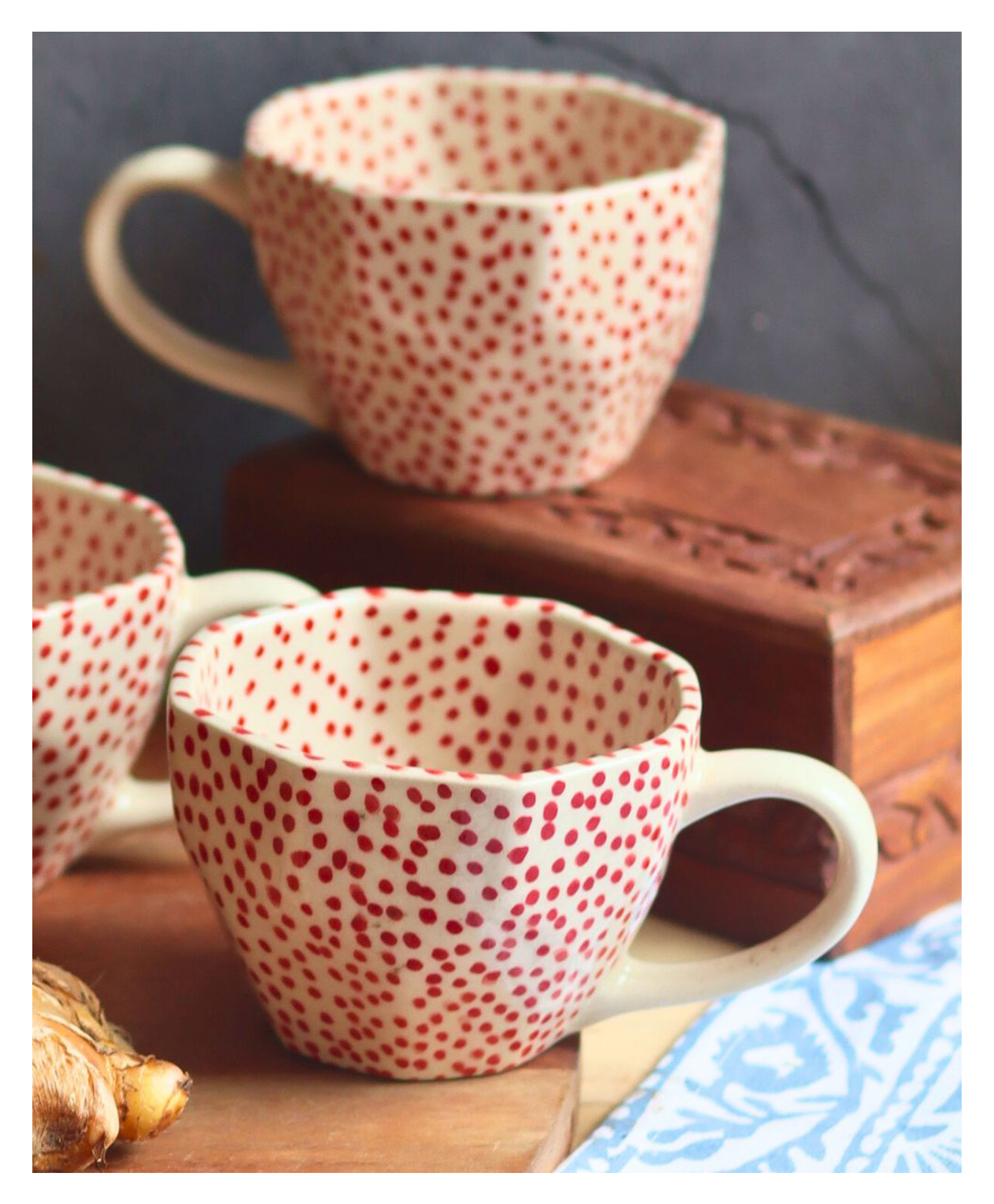 WEAVING HOMES Deep Red Polka Mugs - Set of 2 Red & White-image-6