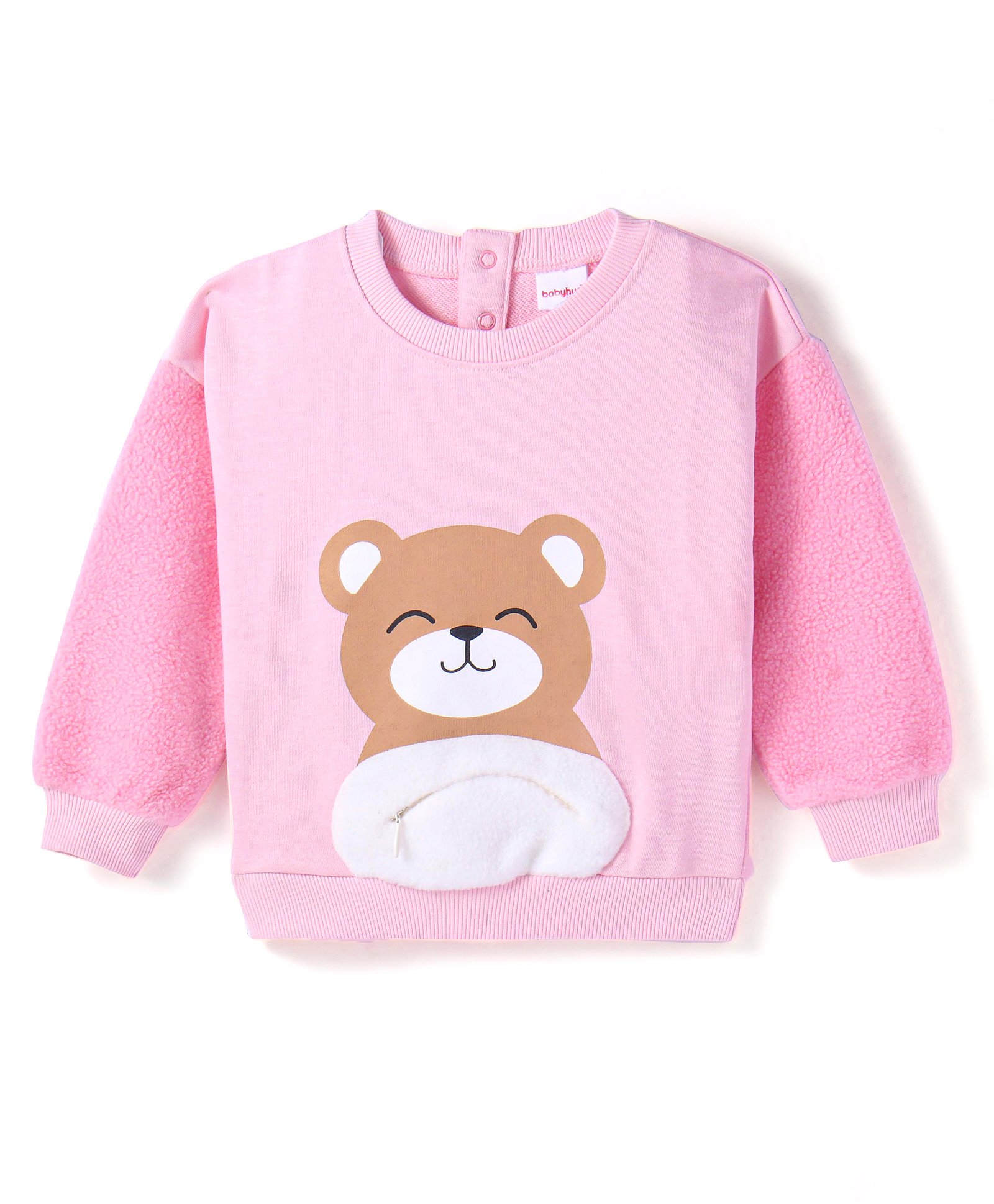 Babyhug Knit Full Drop Shoulder Sleeves Sweatshirt with 3D Bear Graphics - Pink-image-25