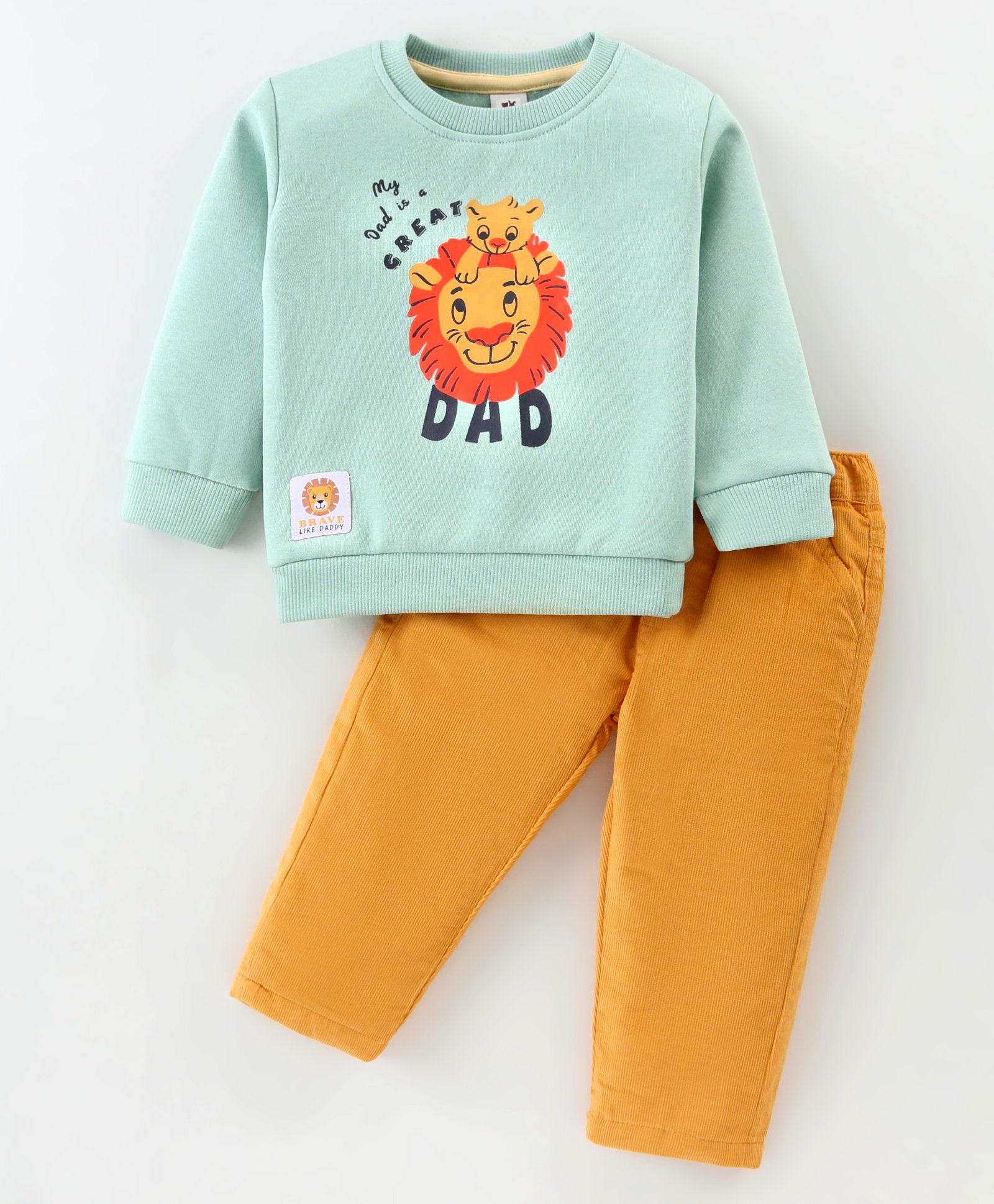 ToffyHouse 100% Cotton Woven Cordoury Full Sleeves Winter Wear Sweatshirt & Lounge Pant Set with Animal Print - Sea Green-image-46