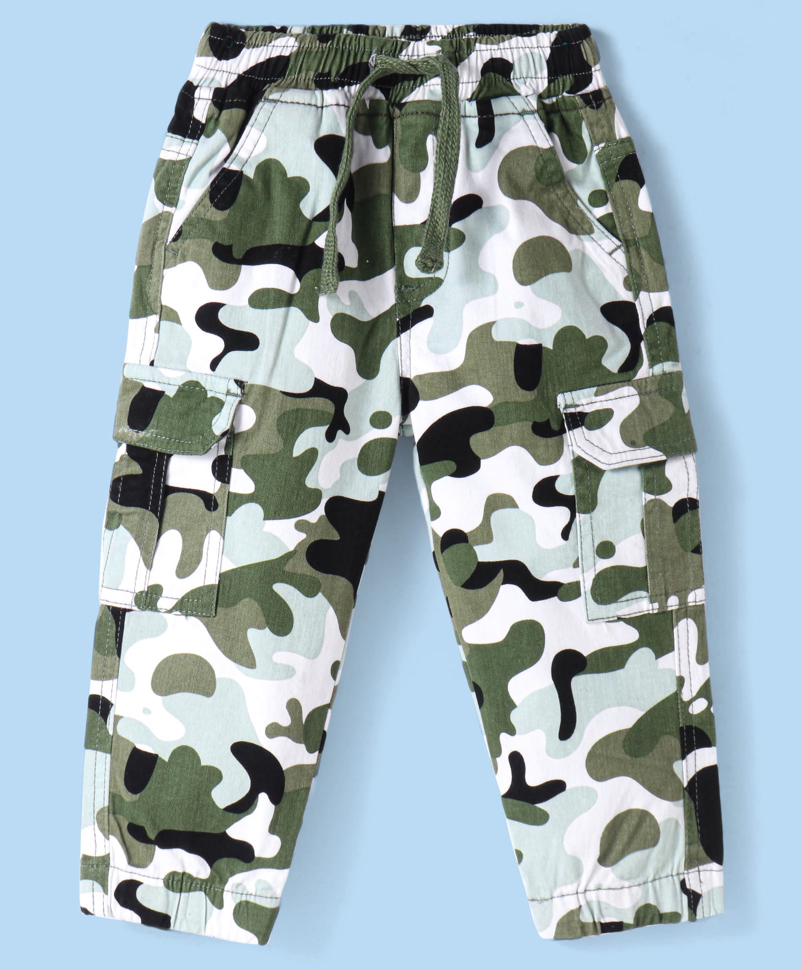 Babyhug Cotton Lycra Woven Full Length Camouflage Printed Trouser - Olive Green-picture-16