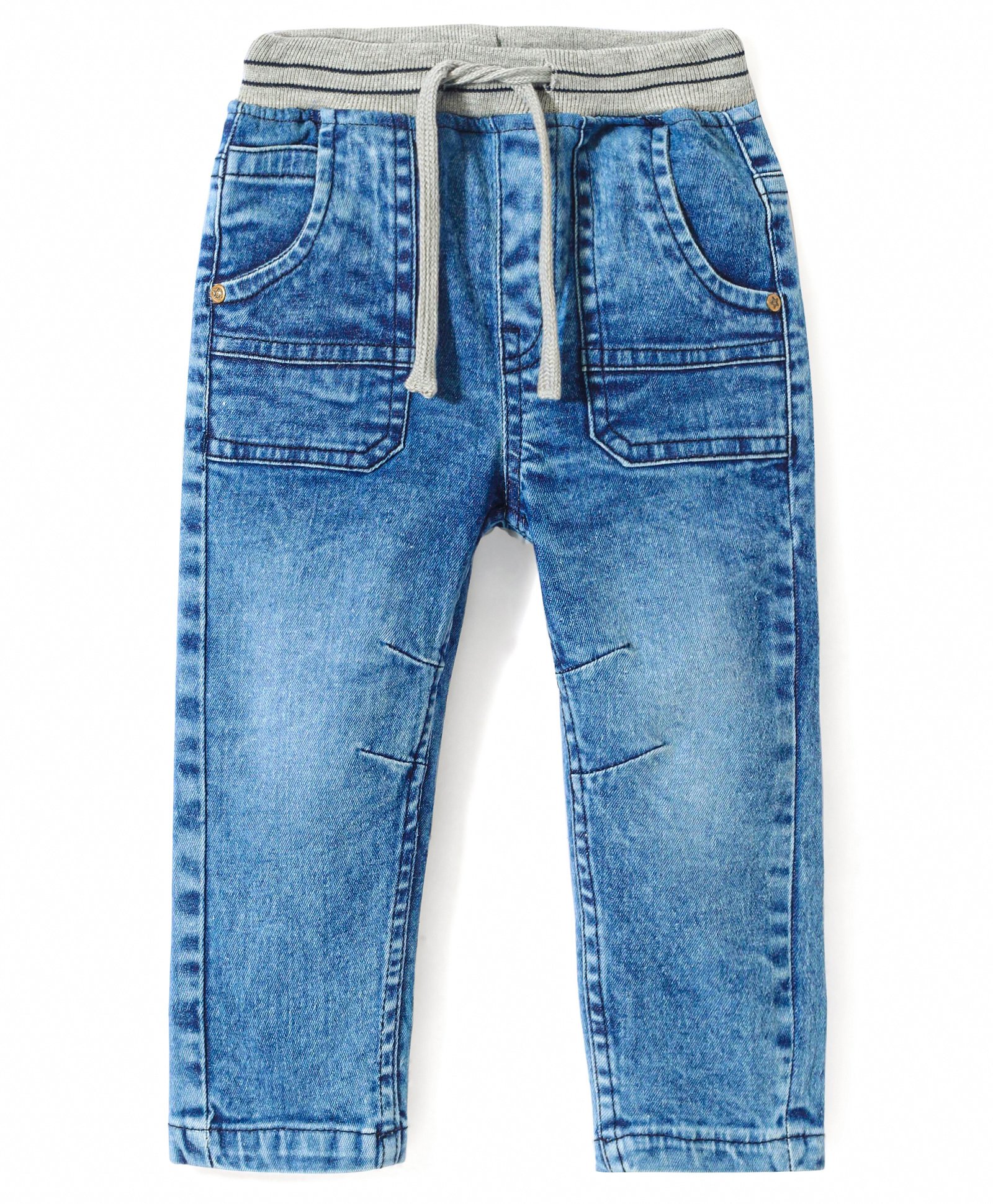 Babyhug Denim Washed Full Length Jeans with Stretch - Blue-image-3
