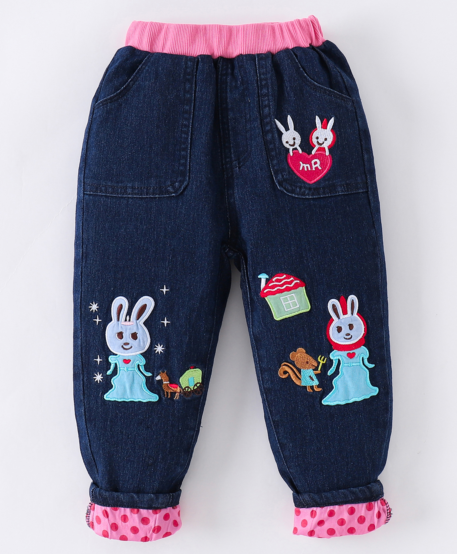 Kookie Kids Denim Full Length Jeans With Bunny Patch Detailing - Navy Blue-image-38