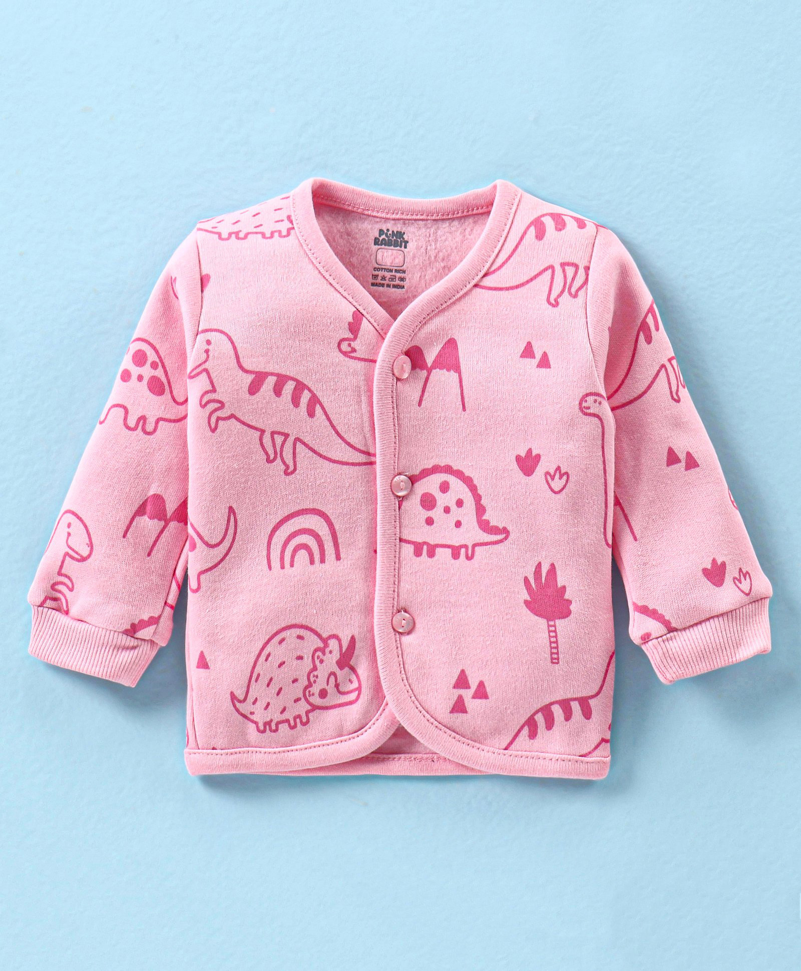 Pink Rabbit Fleece Knit Full Sleeves Front Open Vests With Animals Print - Pink-image-32