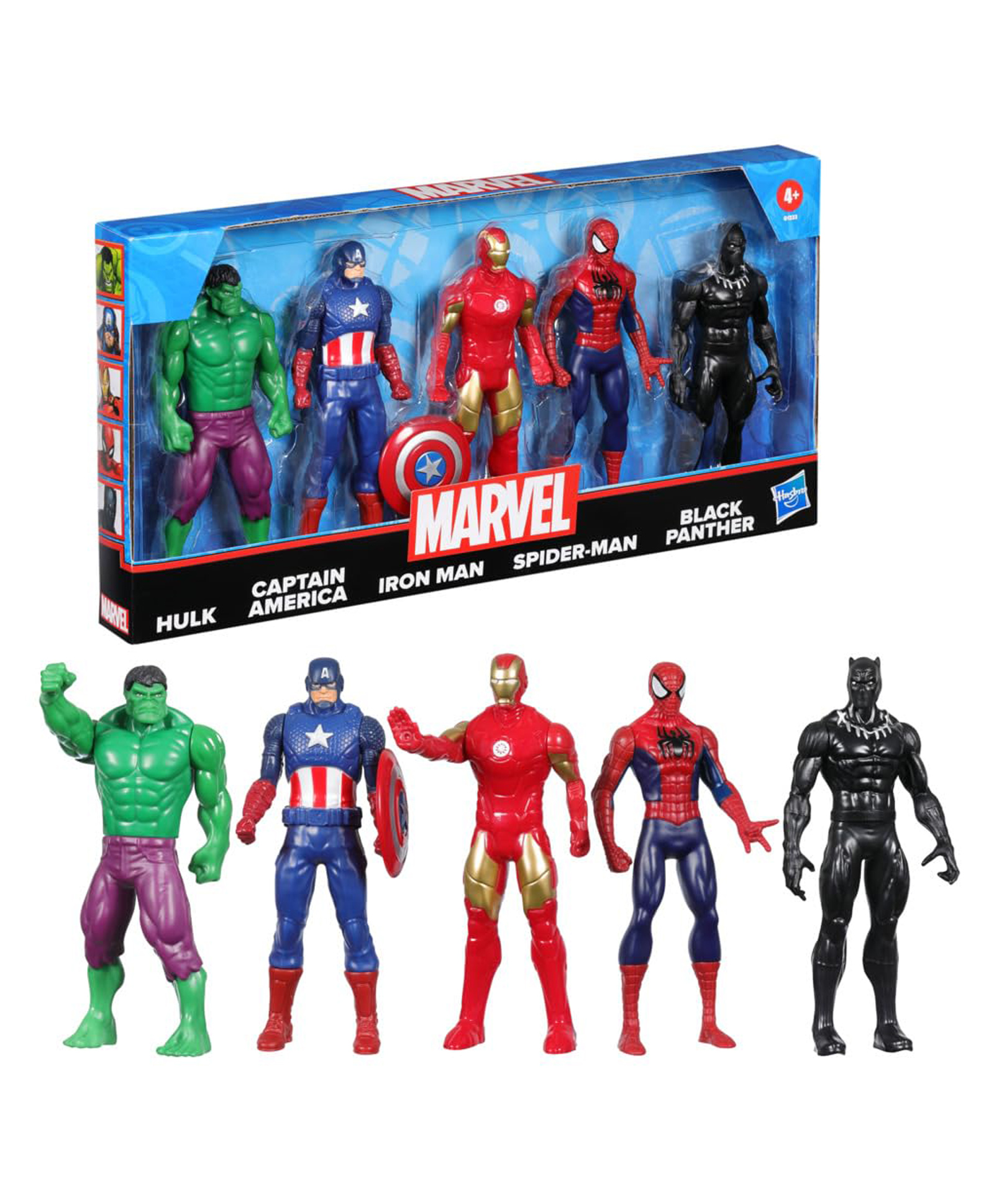 Marvel Hulk, Captain America, Iron Man, Spider-Man, & Black Panther Action Figure Set withAccessory Multicolor- Height 15 cm