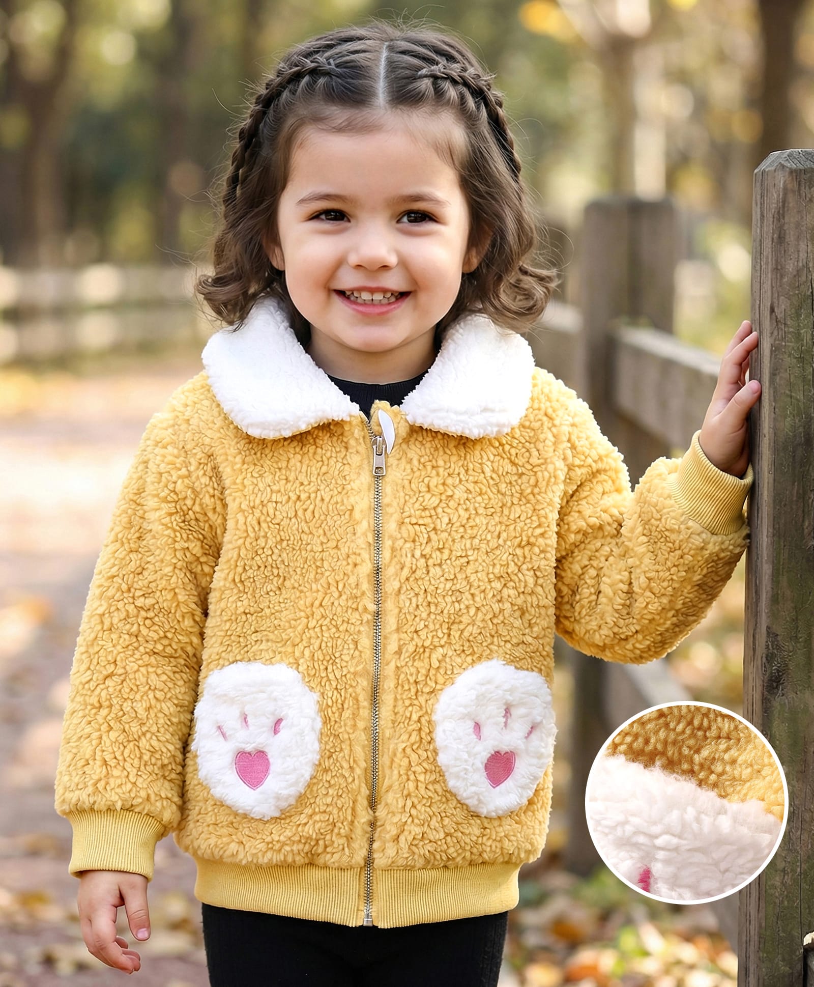 Kookie Kids Full Sleeves Winter Jacket with Paw Applique- Yellow-image-17