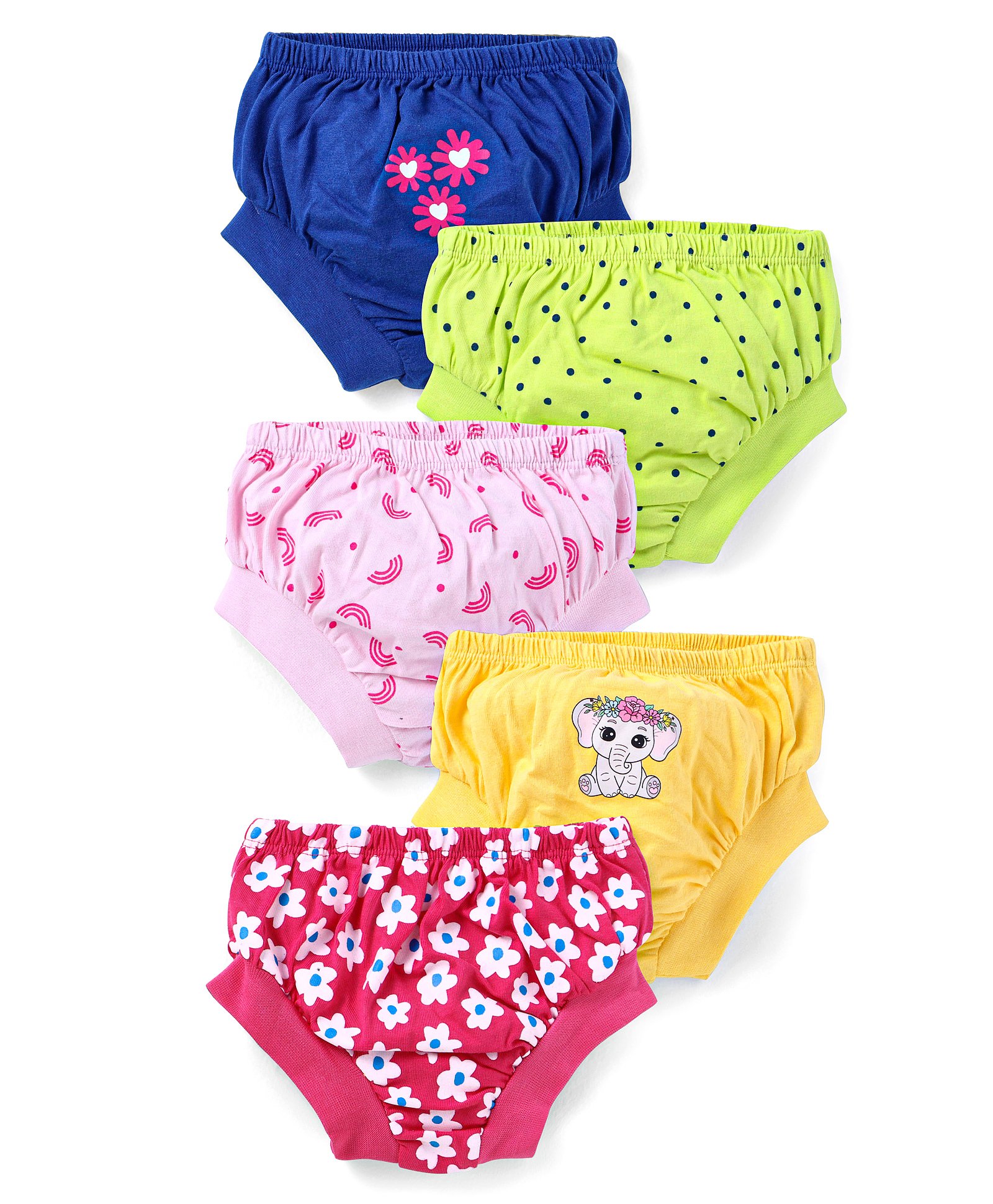 Doodle Poodle 100% Cotton Knit Floral Print Panties Pack Of 5 - Pink Yellow & Green-image-19