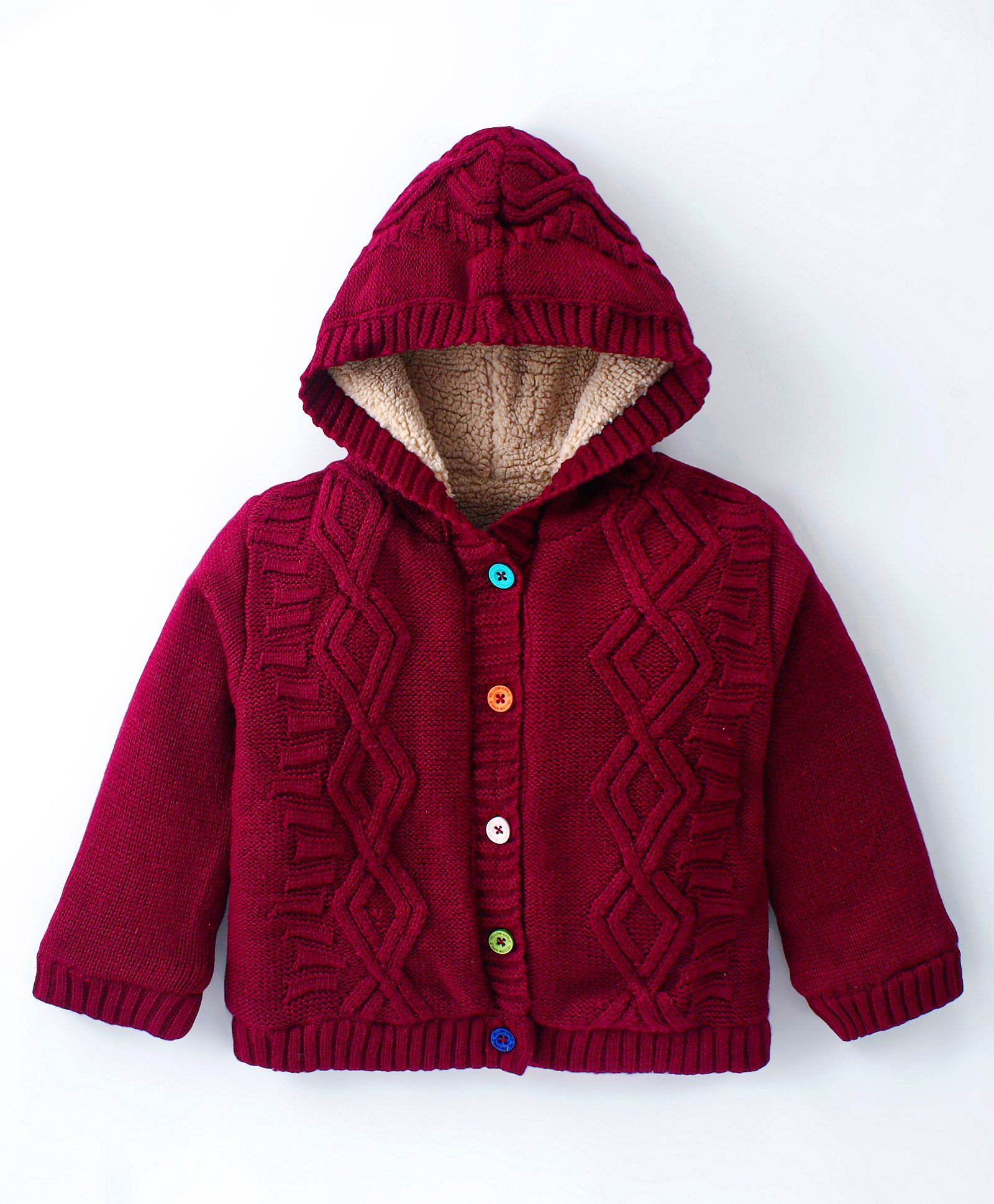 Yellow Apple Knitted Full Sleeves Hooded Sweatjacket With Cable Knit Design - Maroon-picture-26
