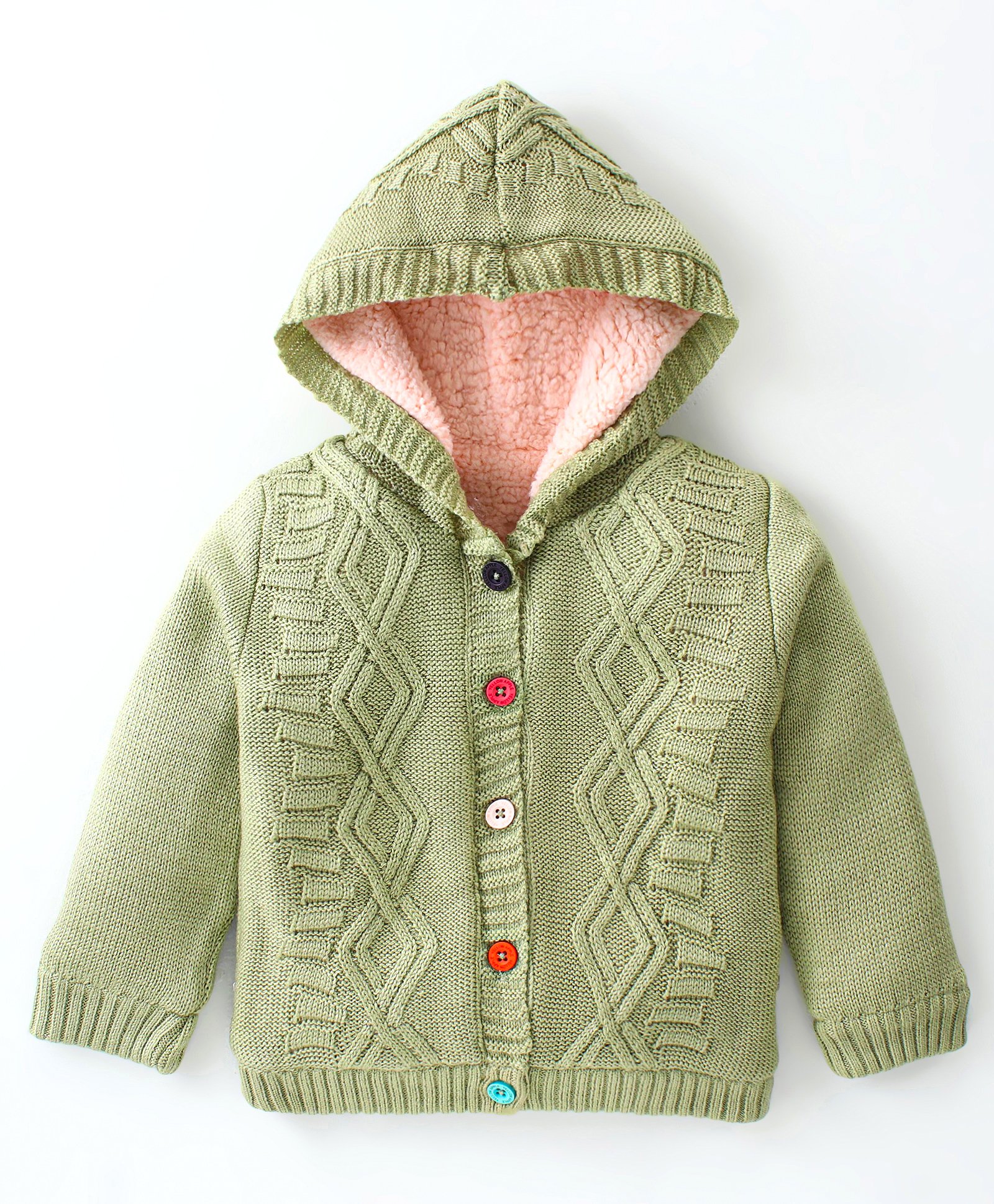 Yellow Apple Knitted Full Sleeves Hooded Sweatjacket With Cable Knit Design - Light Green-picture-23