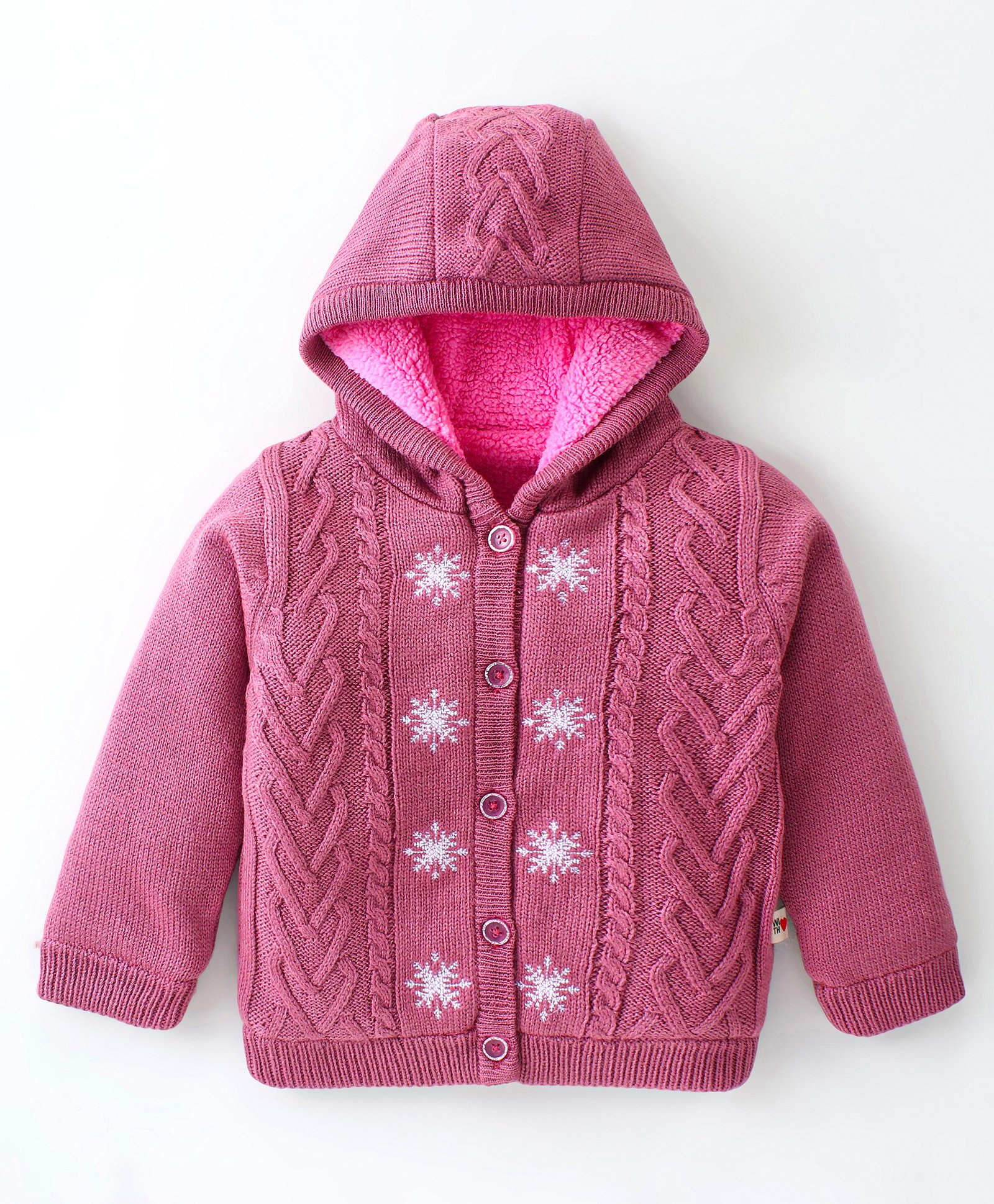 Yellow Apple Knitted Full Sleeves Hooded Sweatjacket With Cable Knit Design - Pink-picture-18