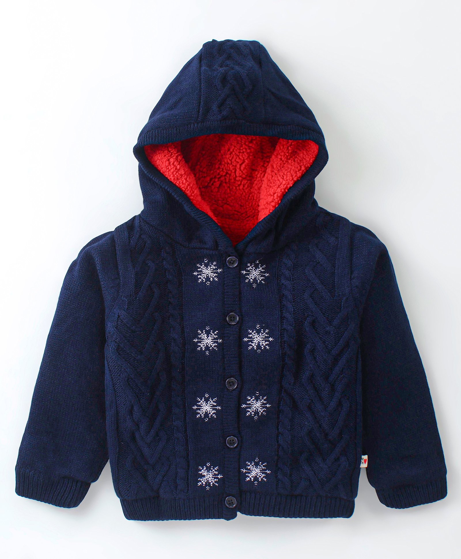 Yellow Apple Knitted Full Sleeves Hooded Sweatjacket With Cable Knit Design - Navy Blue-image-37