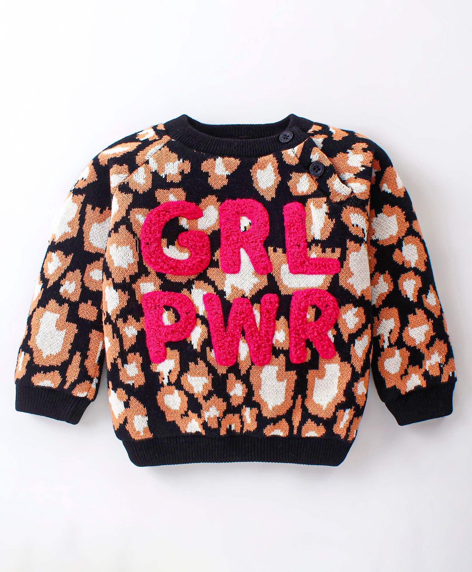 Yellow Apple Cotton Knit Full Raglan Sleeves Pullover with Text Embroidery - Black-picture-11