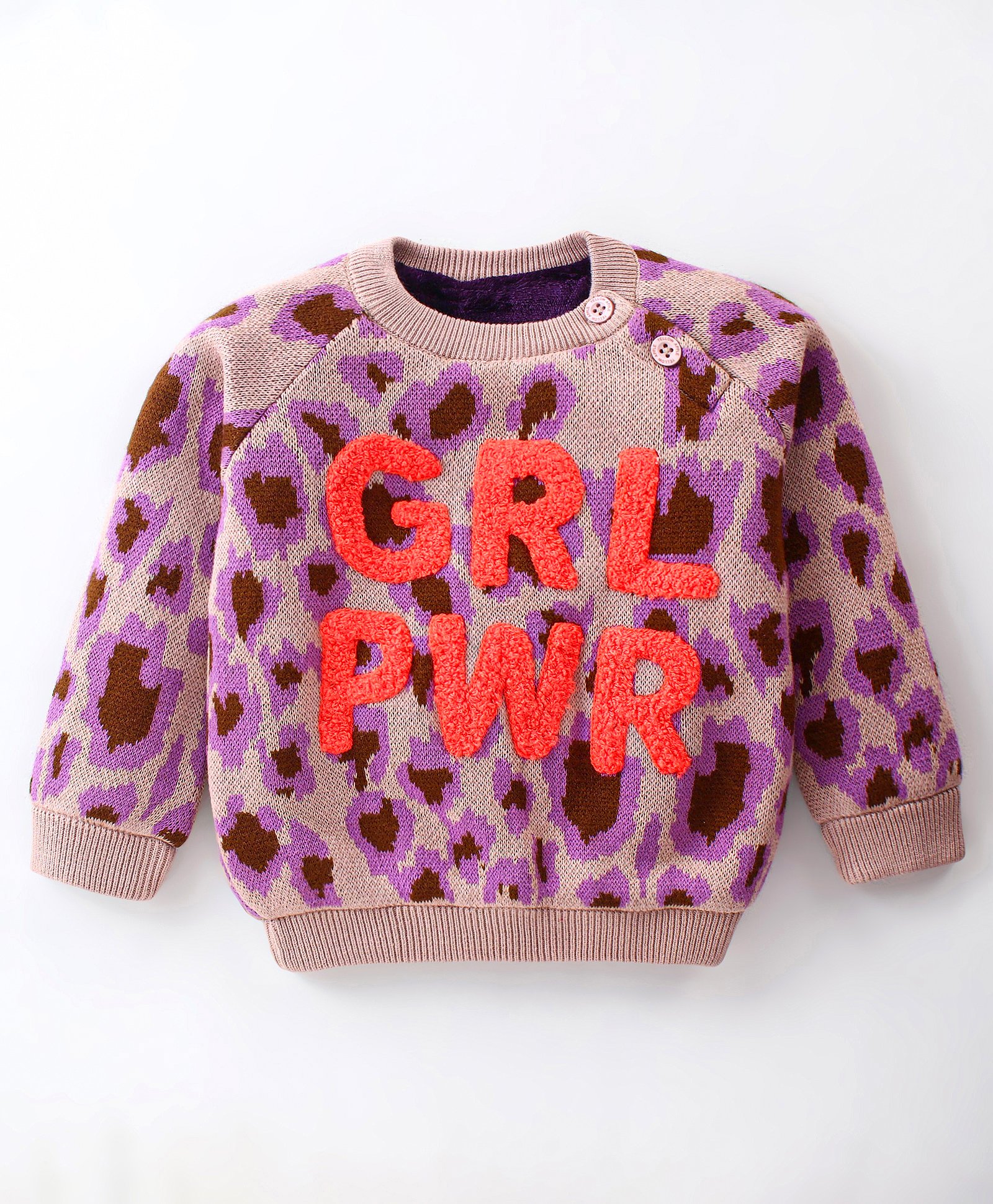 Yellow Apple Cotton Knit Full Raglan Sleeves Pullover with Text Embroidery - Beige-image-42