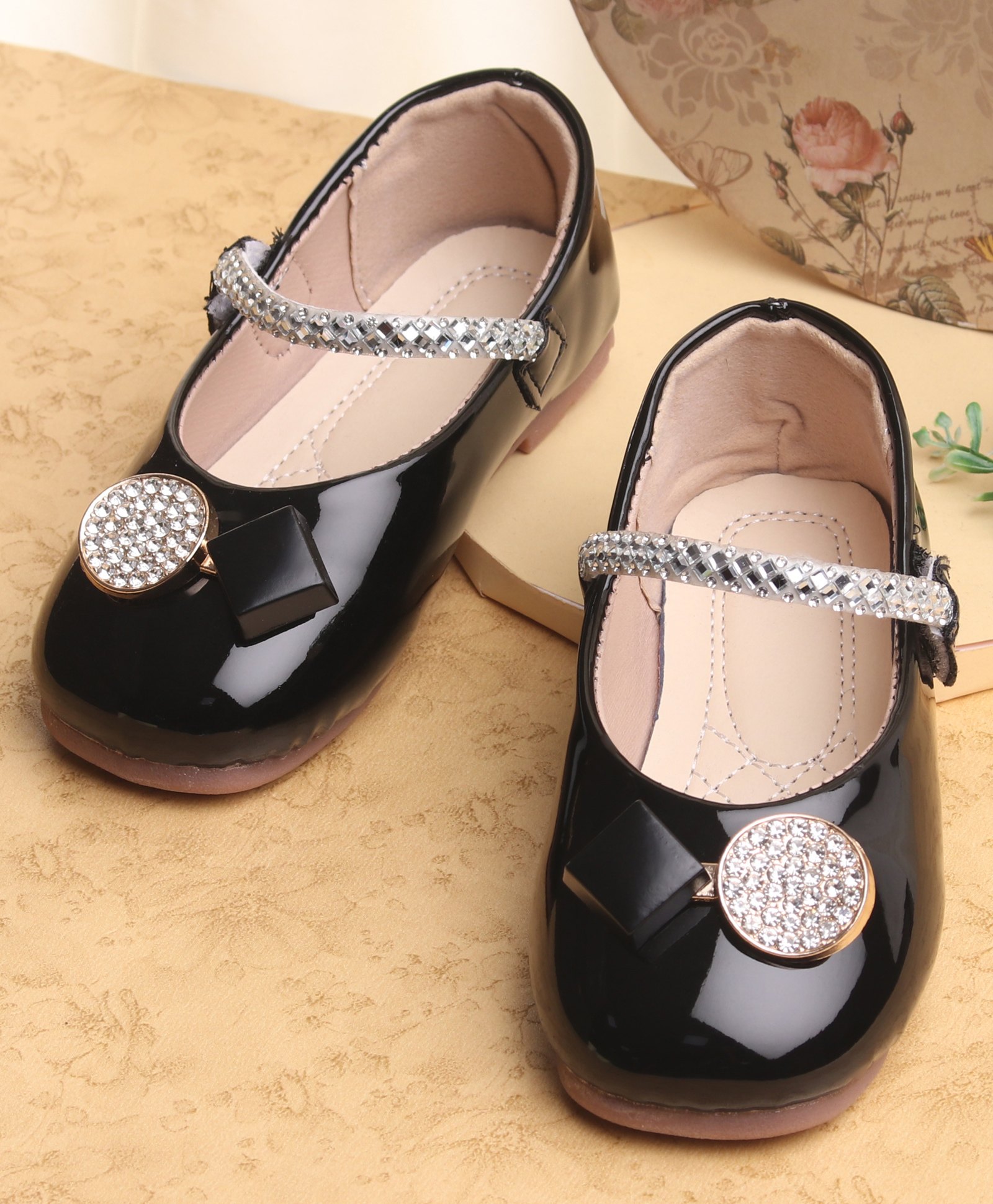 KIDLINGSS Glittered Beads & Charm Applique Detailed Mary Janes Ballerinas - Black-picture-24