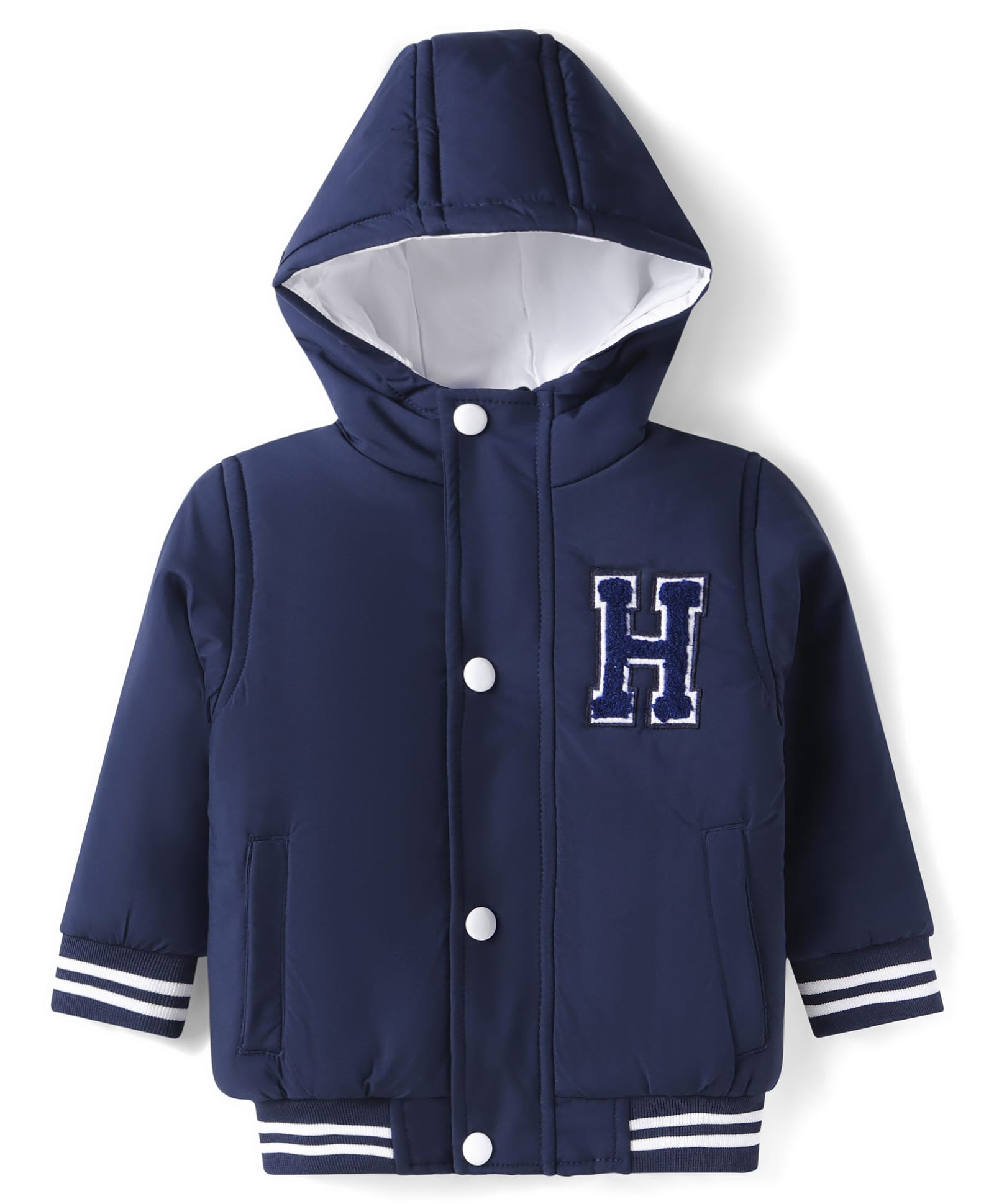 Babyhug Woven Full Sleeves Text Printed Hooded Padded Jacket - Navy Blue-image-23