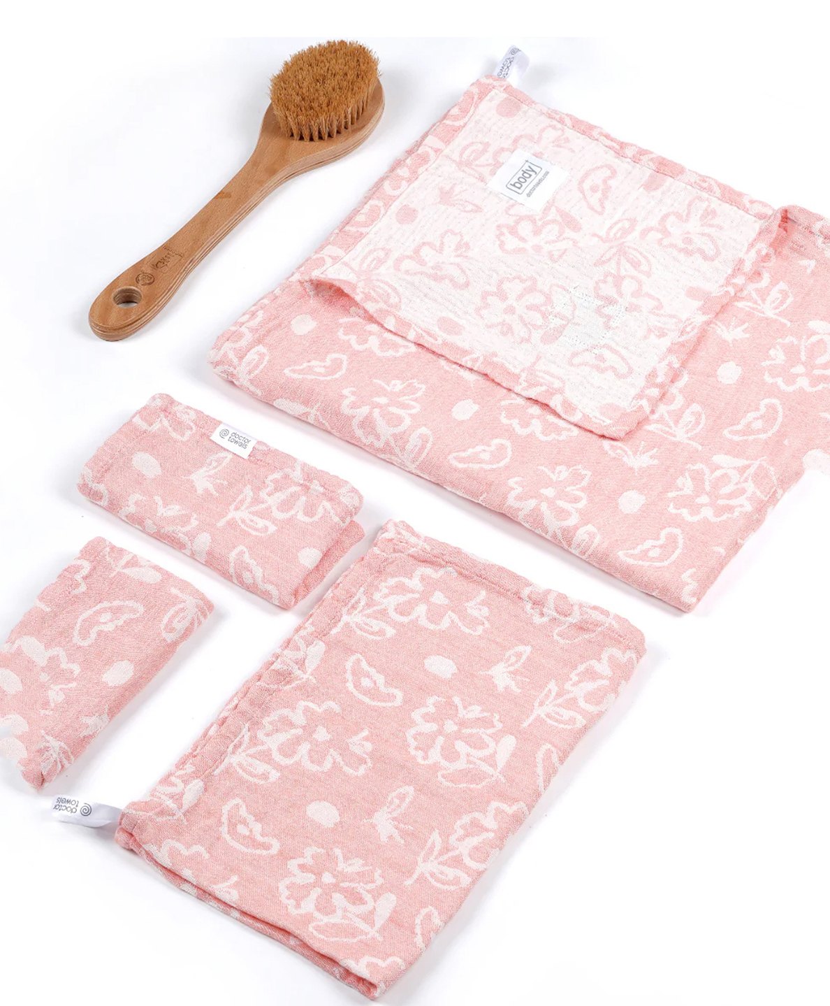 Doctor Towels Pack of 4 Banana Jacquard Floral Coordinating Face Towels With Hand & Bath Towel - Coral-image-43