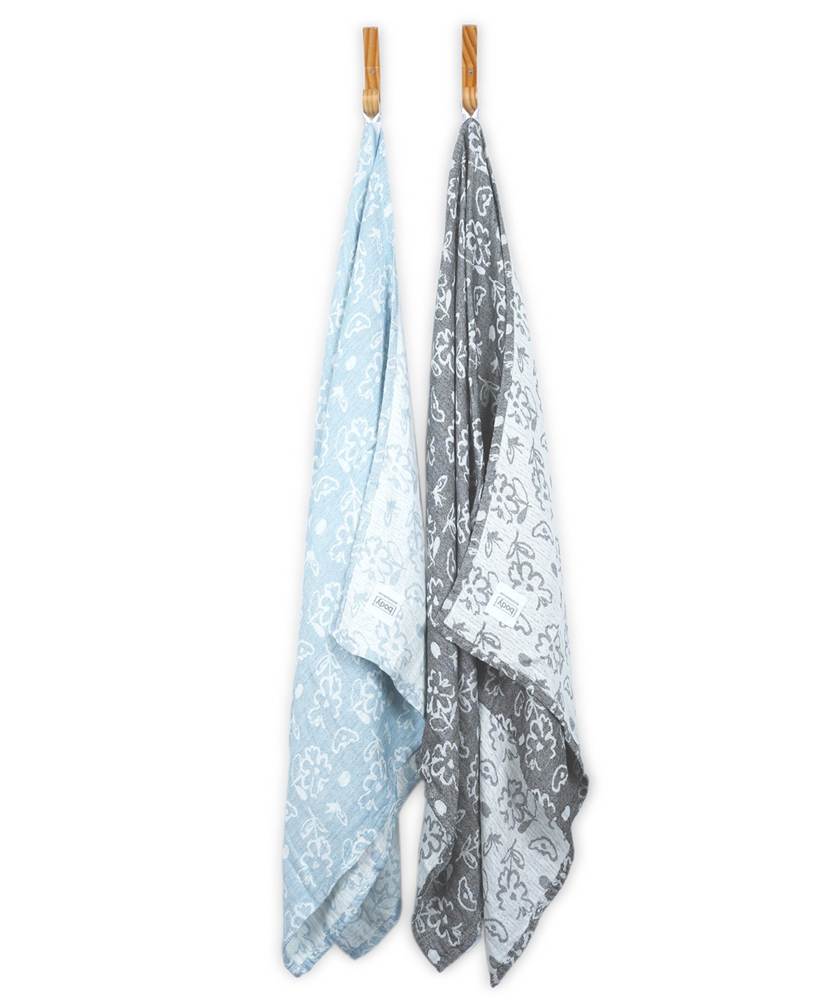 Doctor Towels Pack Of 2 Banana Jacquard Floral Bath Towels - Chalk Blue & Charcoal