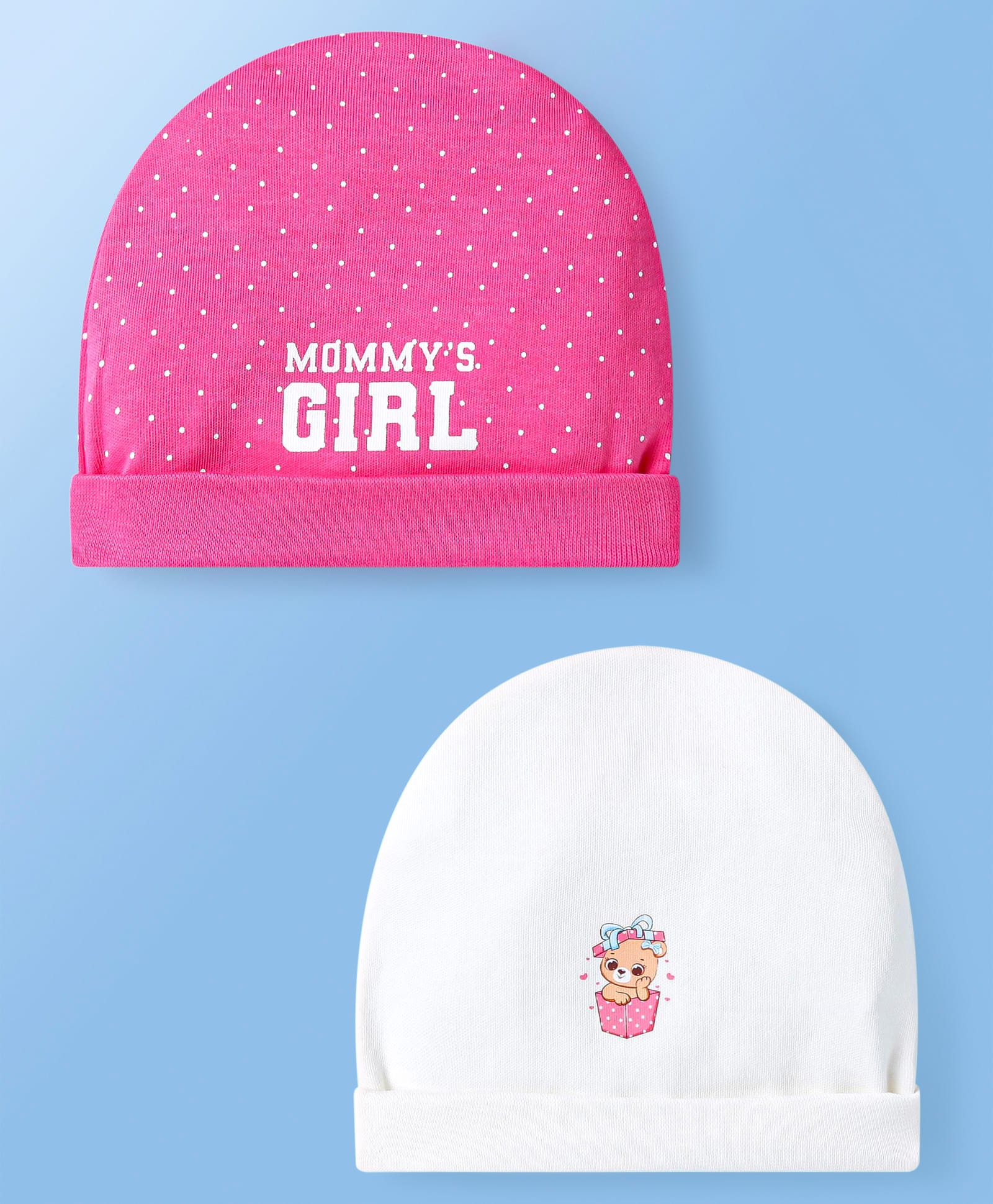 Doodle Poodle Interlock Knit Caps With Polka Dot & Animal Print Pack of 2 - Dark Pink & White-image-14