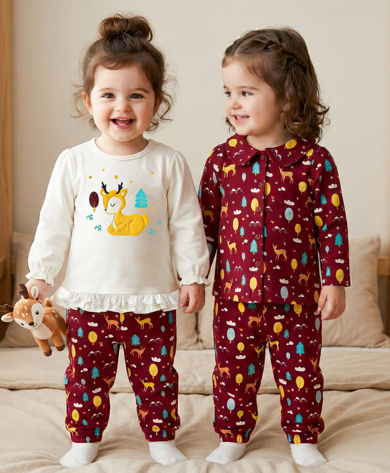 Babyoye 100% Cotton Knit Full Sleeves Night Suit With Christmas Theme Print - Dark Red & White-picture-25