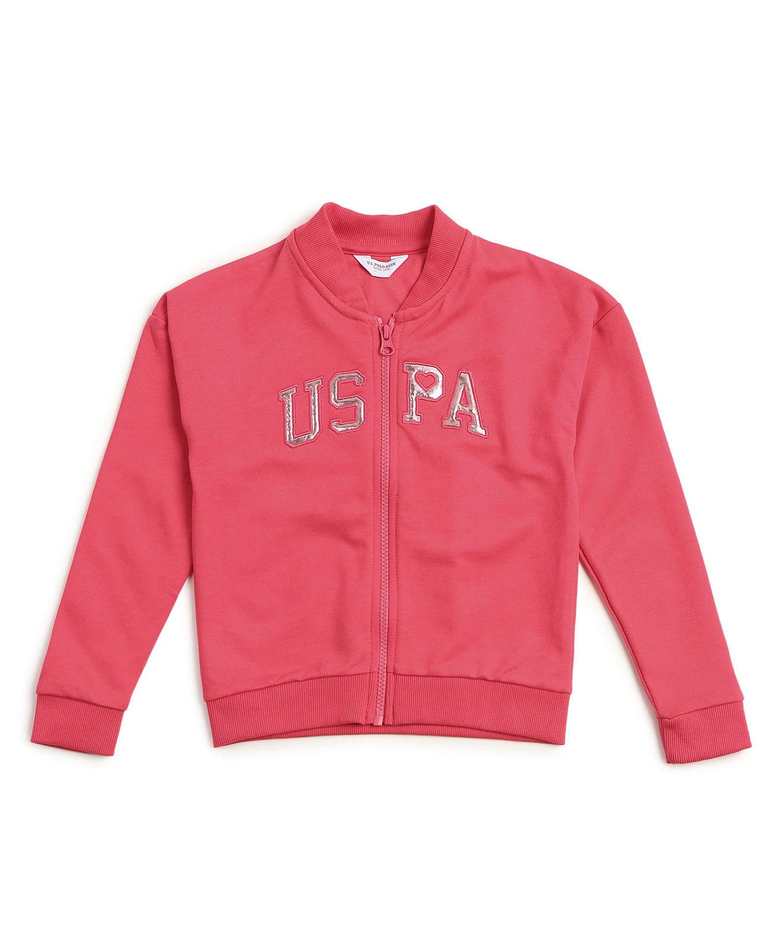 US Polo Assn Cotton Knit Full Sleeves High Neck Solid Colour Sweatjacket With Foil Print Detailing - Pink-picture-15