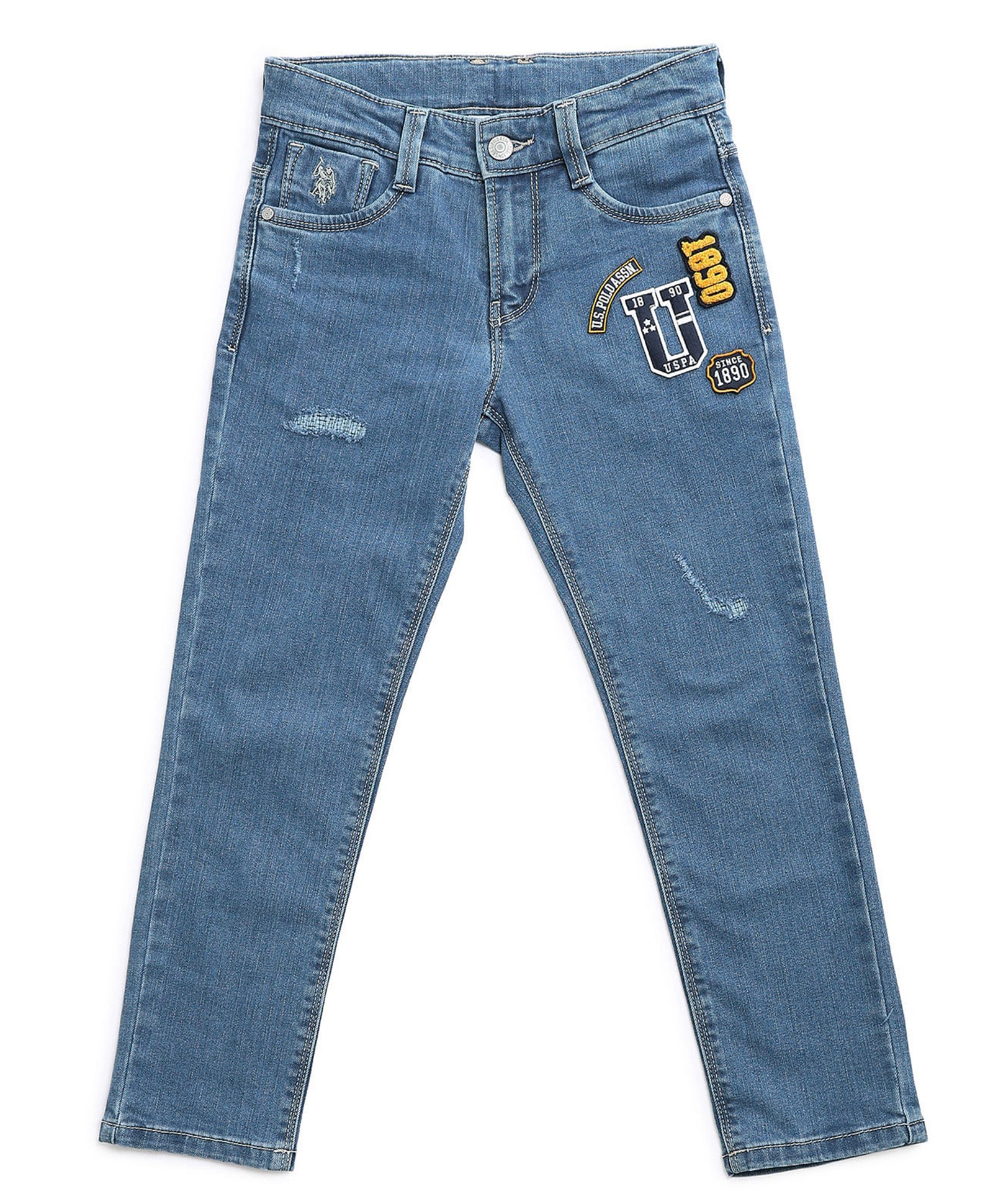 US Polo Assn Full Length Distressed Denim Jeans With Text Design - Blue-image-12