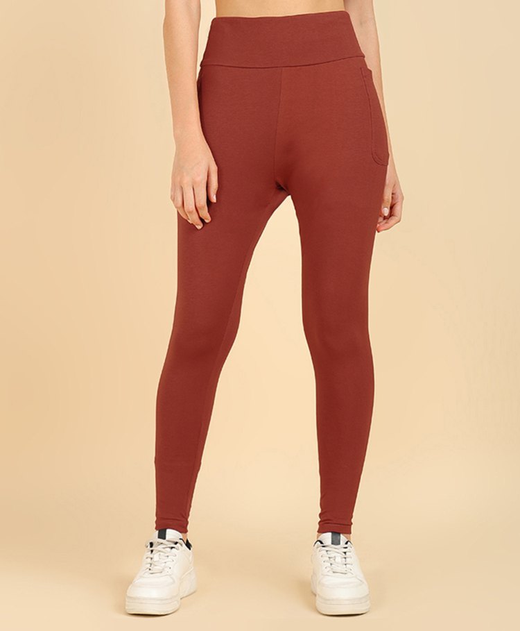 Zelena High Waisted Recovery & Shaping Maternity Stretchable Solid Leggings - Rust-picture-11