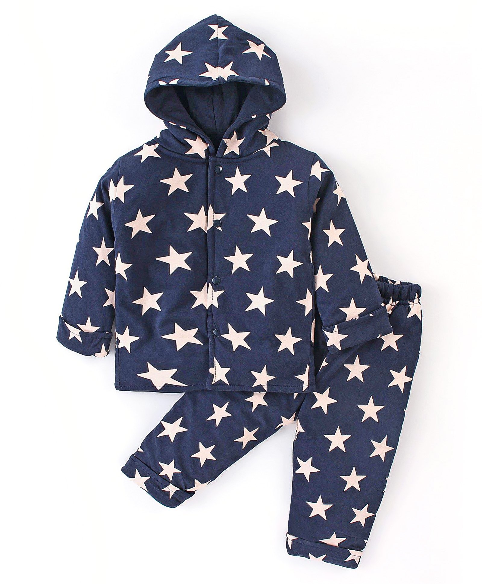 Simply Padded Full Sleeves Winter Night Suit Stars Print - Navy Blue-image-42