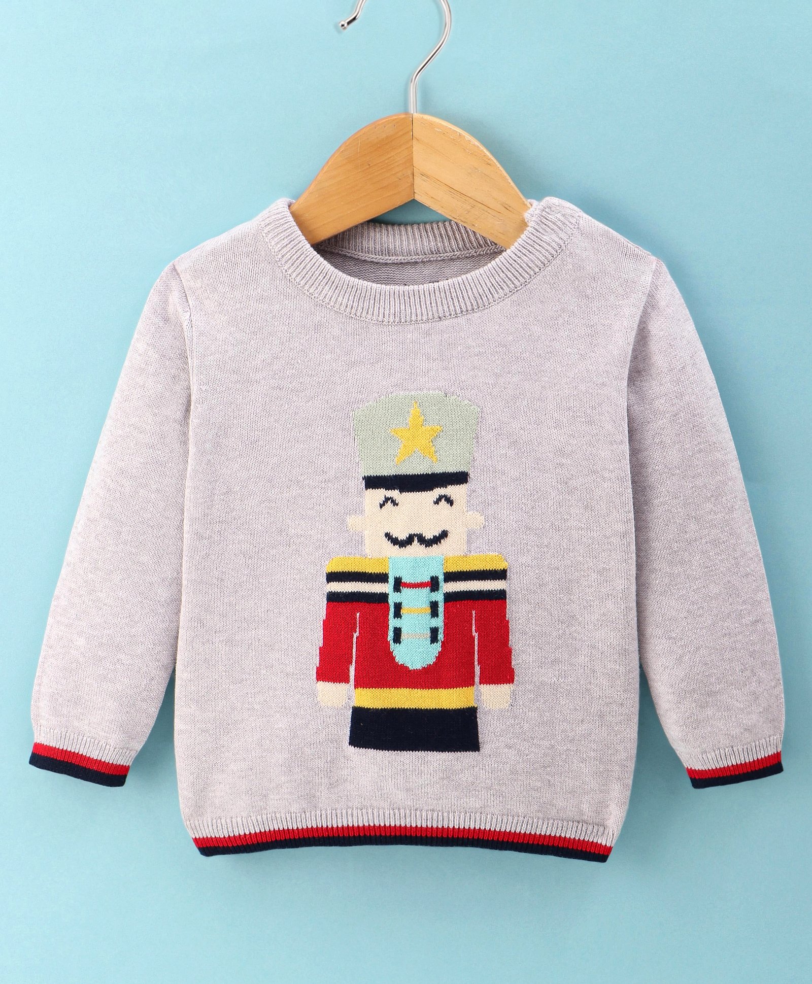 ToffyHouse 100% Cotton Flat Knit Full Sleeves Sweaters with Guard Embroidery - Light Grey-image-41